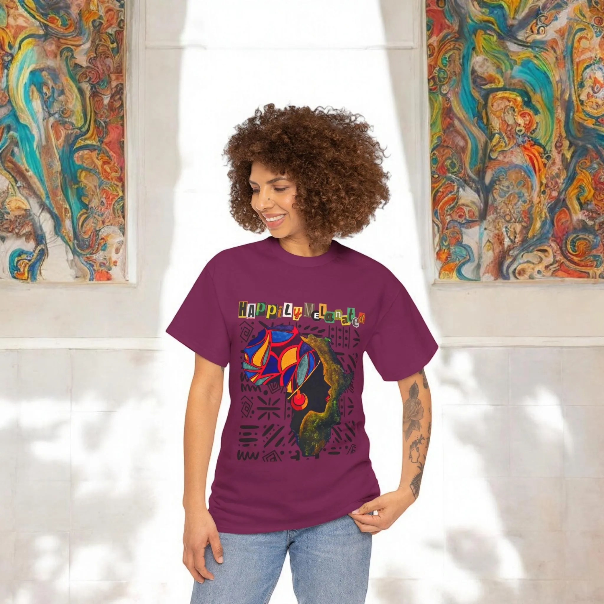 African Continent Graphic Tee, Unisex Heavy Cotton T-Shirt, Handcrafted Ethnic Design