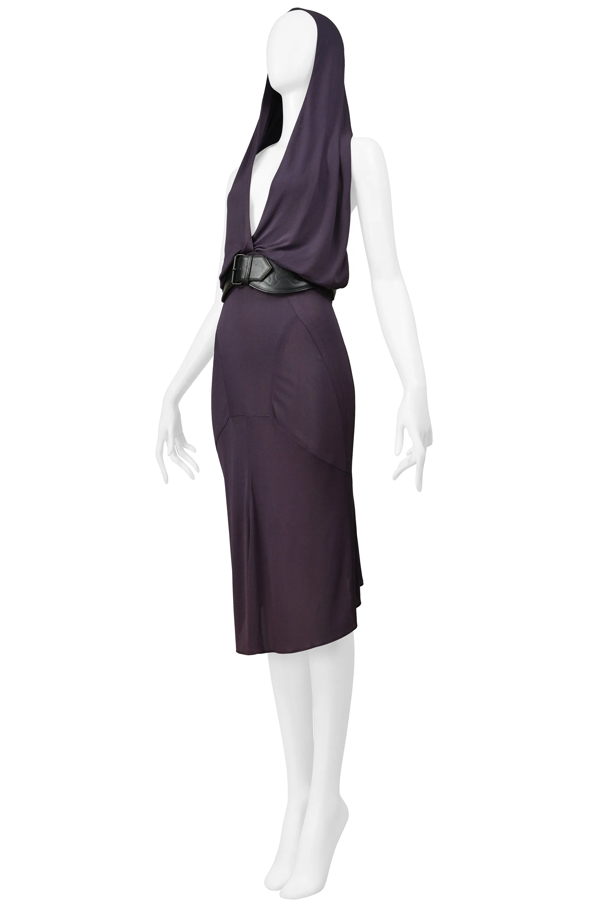 ALAIA PURPLE JERSEY HOODED DRESS 1984