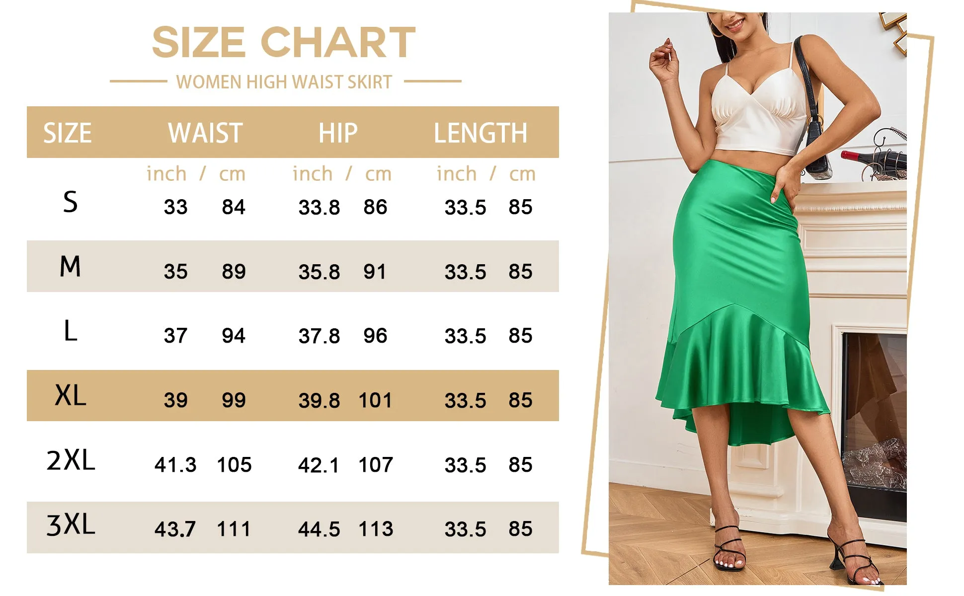 ALCEA ROSEA Women High Waist Satin Skirt Fishtail Silky Skirts Bodycon Stretchy Mermaid Pencil Midi Skirt Green