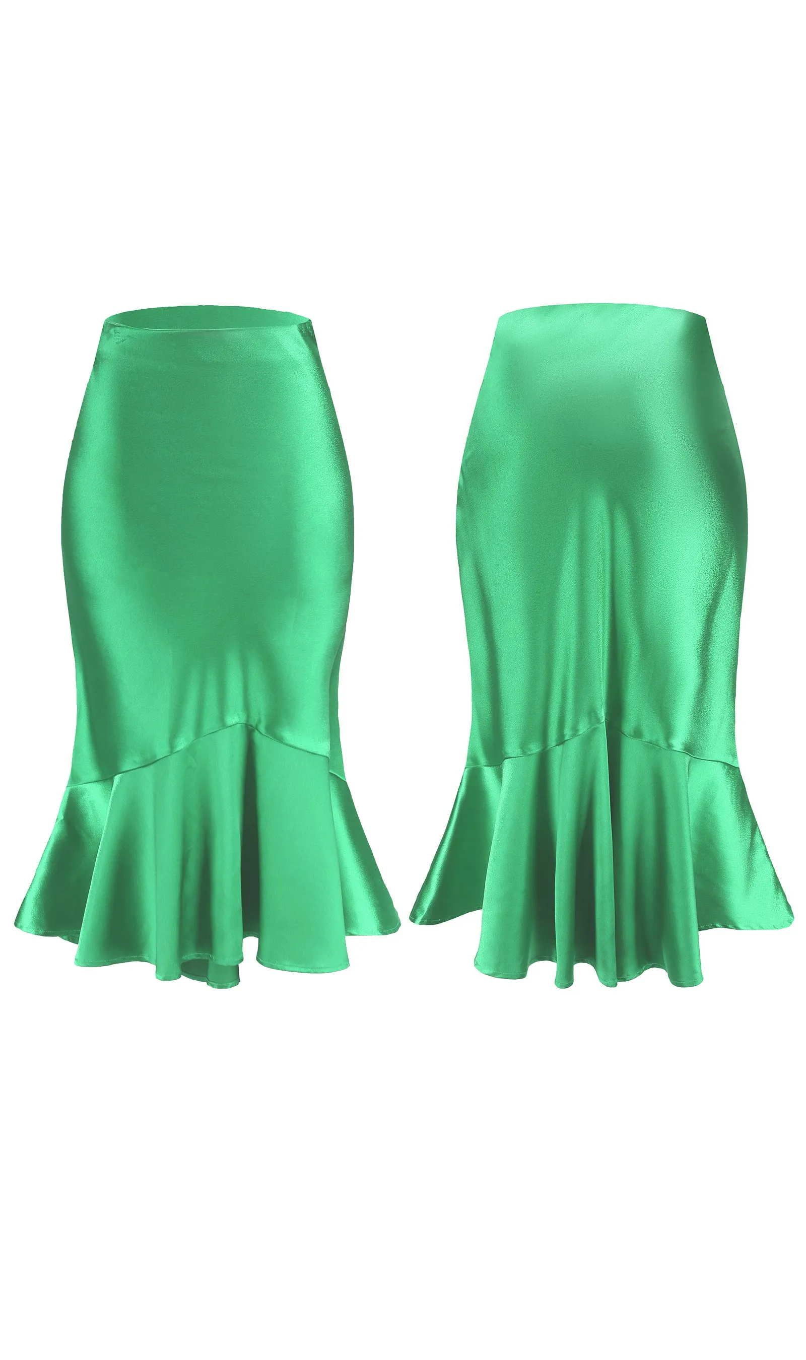 ALCEA ROSEA Women High Waist Satin Skirt Fishtail Silky Skirts Bodycon Stretchy Mermaid Pencil Midi Skirt Green