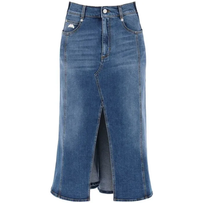 Alexander McQueen washed denim midi skirt