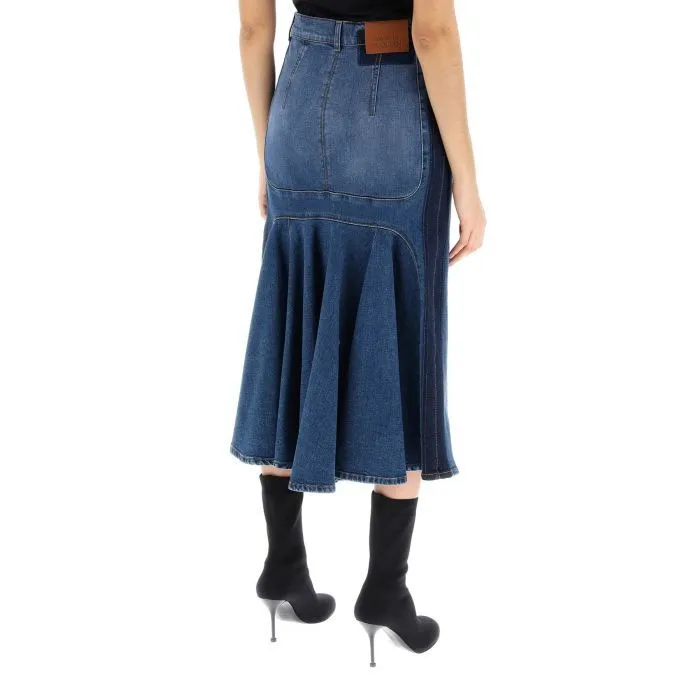 Alexander McQueen washed denim midi skirt