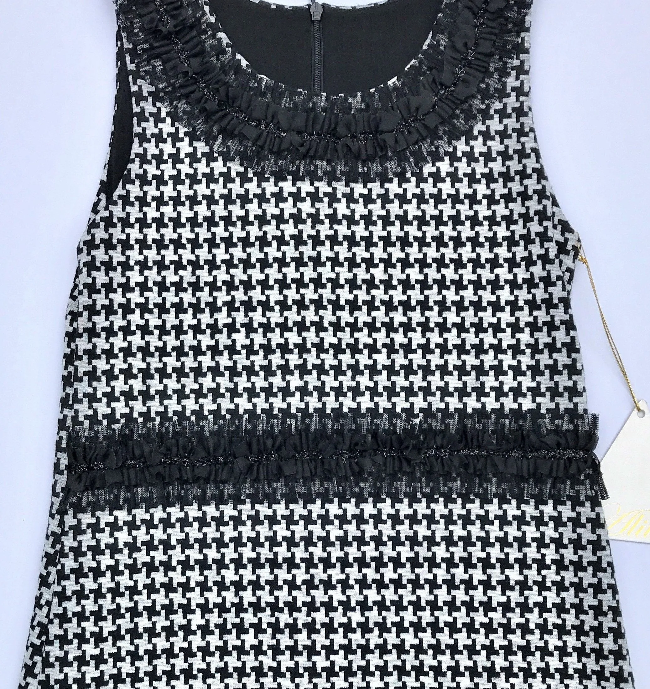 Alitsa Sleeveless Black/White Knit Houndstooth With Chiffon Trim Details Dressy Dress