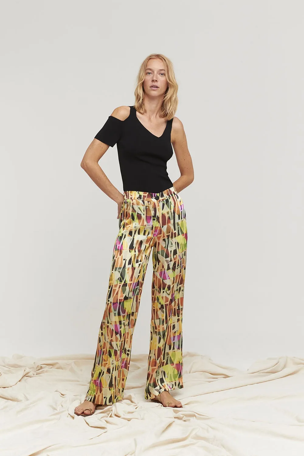 AM Grn/Org Rita Wideleg Pant