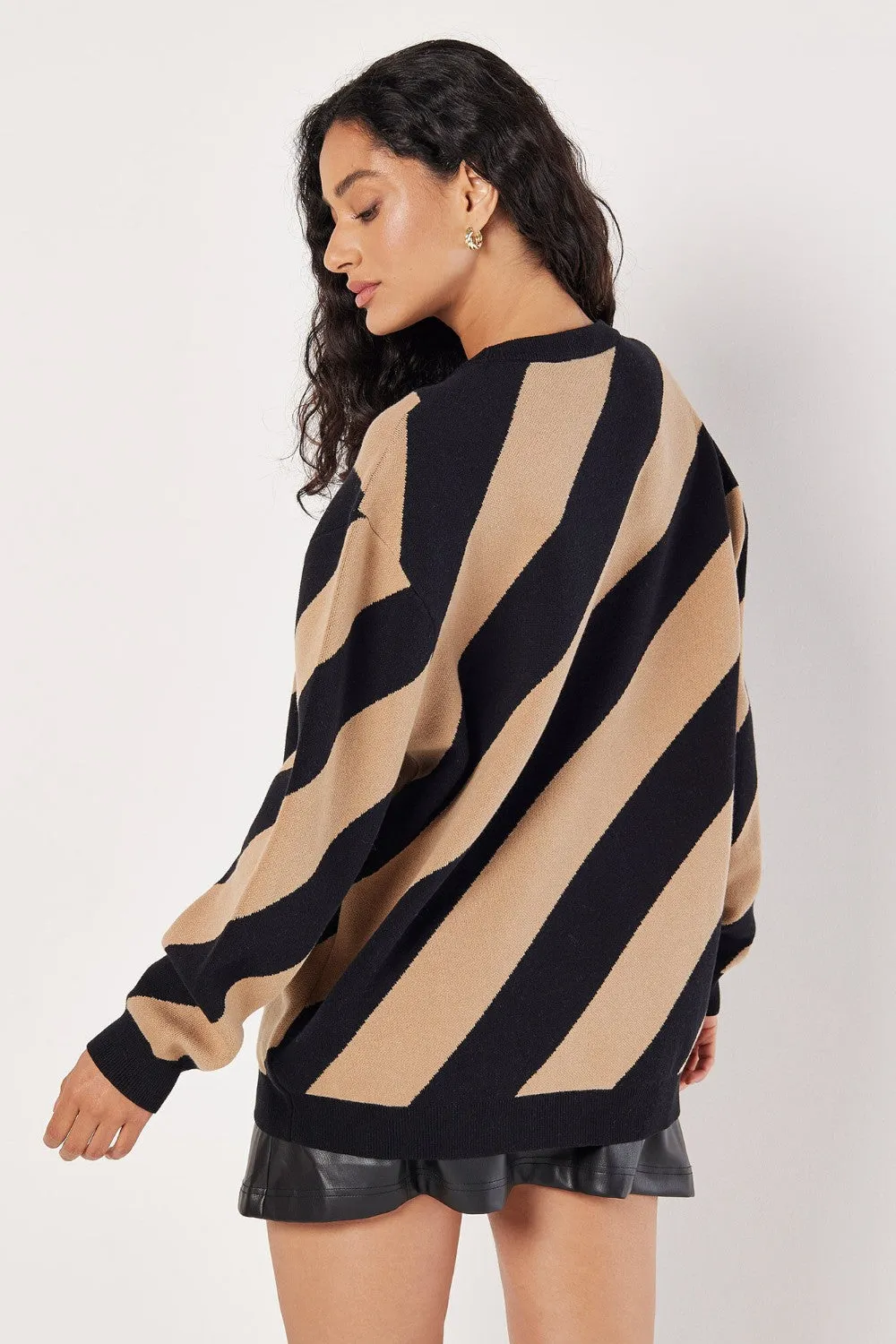 Apricot Diagonal Striped Oversized Sweater