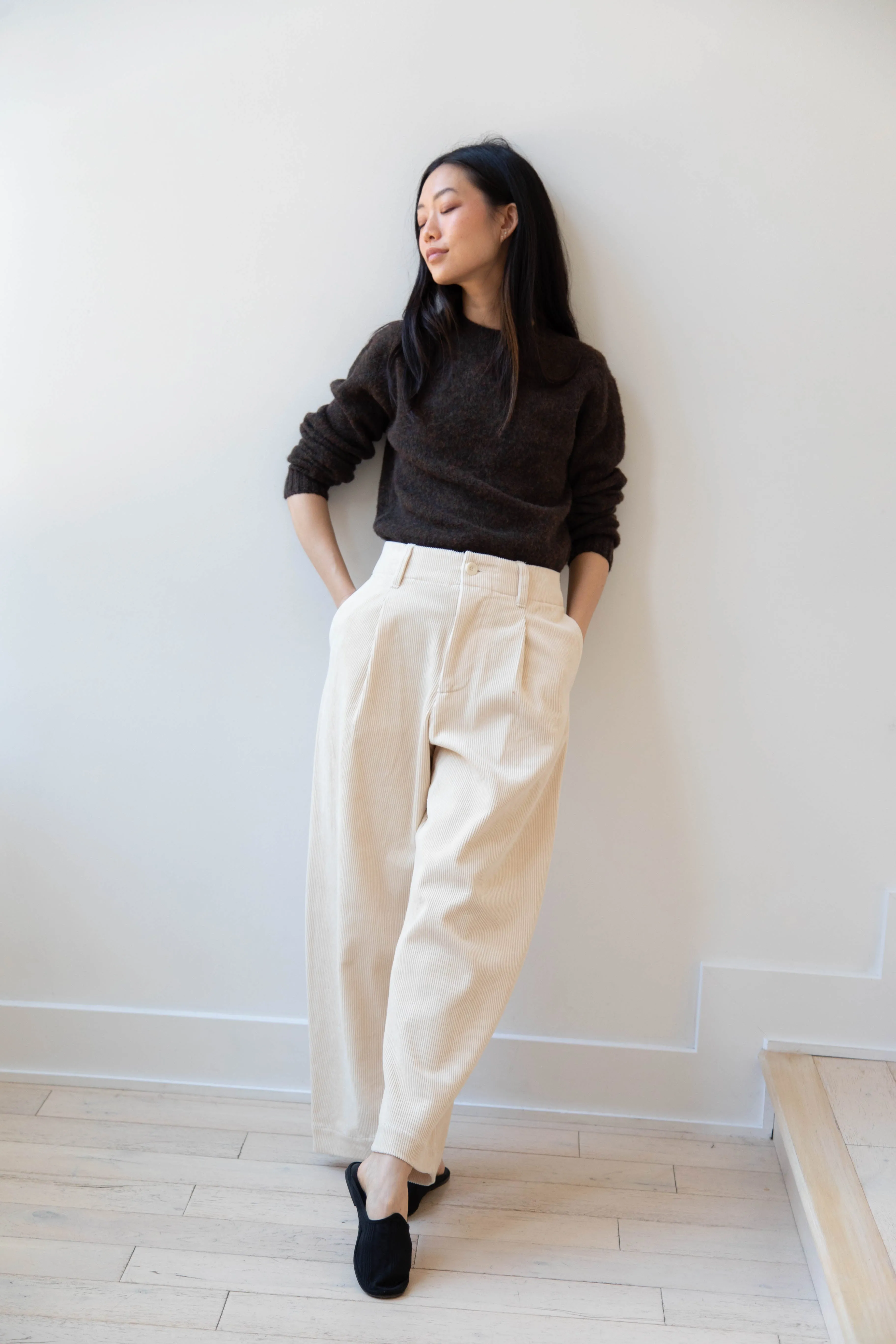 Aseedonclöud | HW Wide Corduroy Trousers in Off White