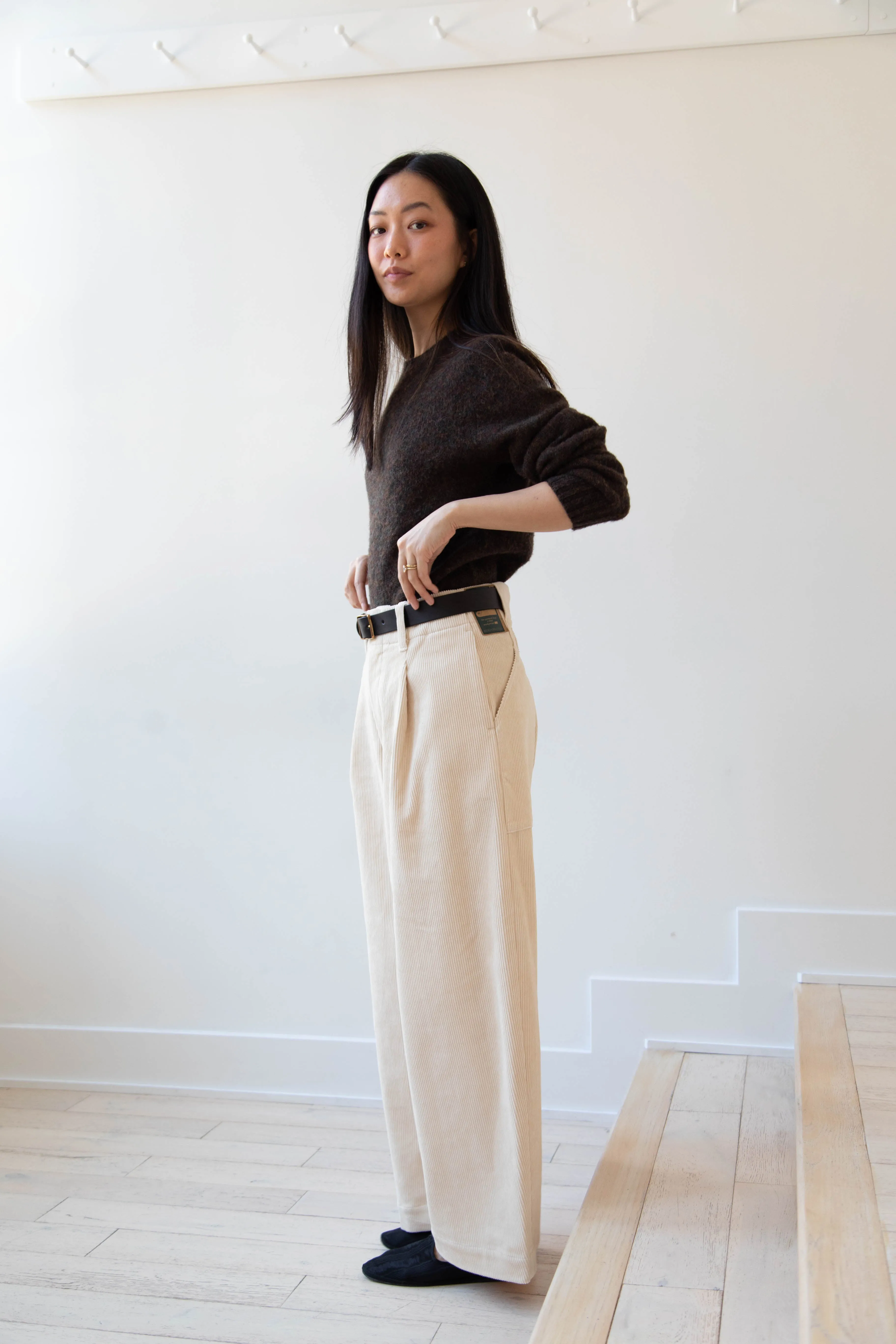 Aseedonclöud | HW Wide Corduroy Trousers in Off White