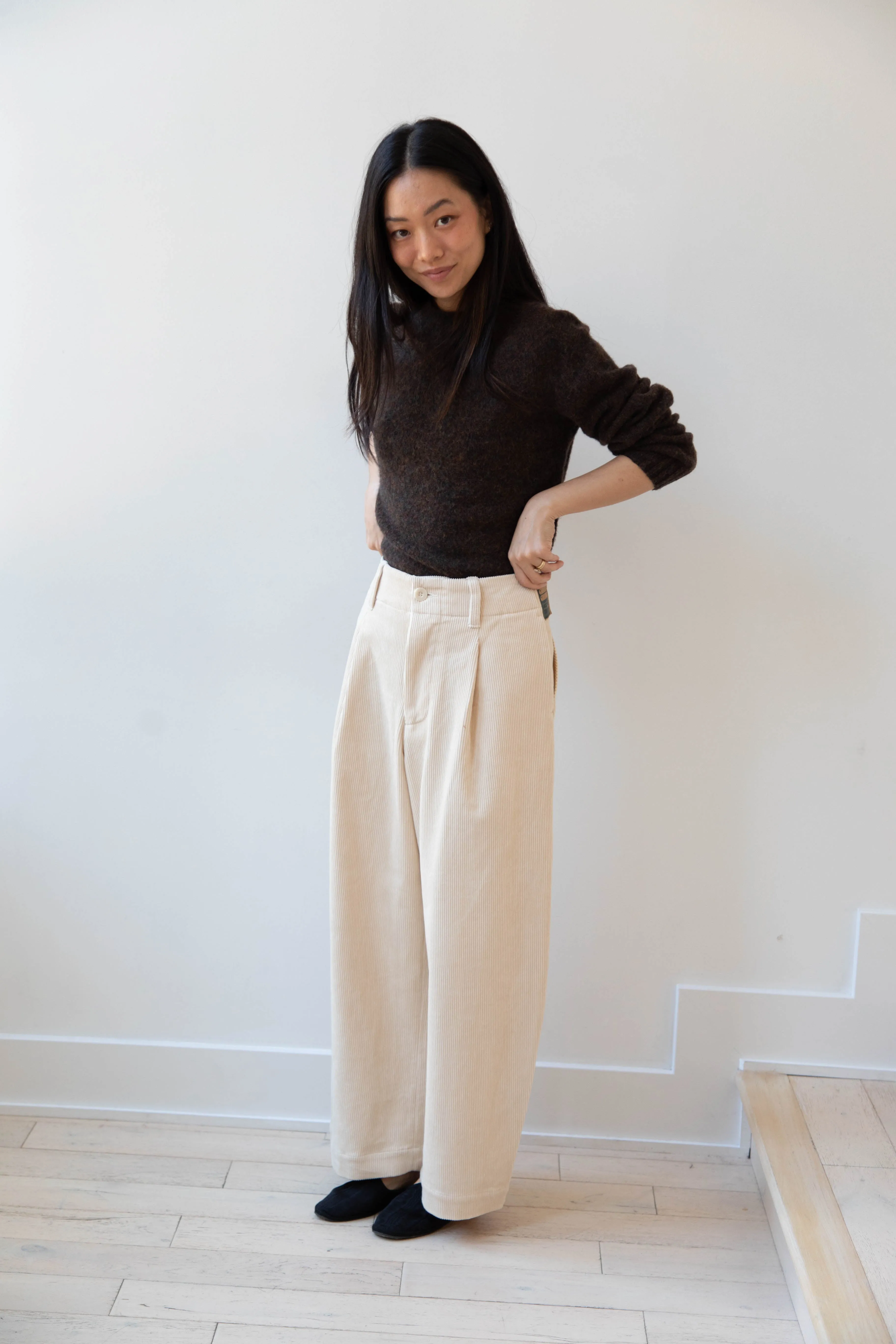 Aseedonclöud | HW Wide Corduroy Trousers in Off White