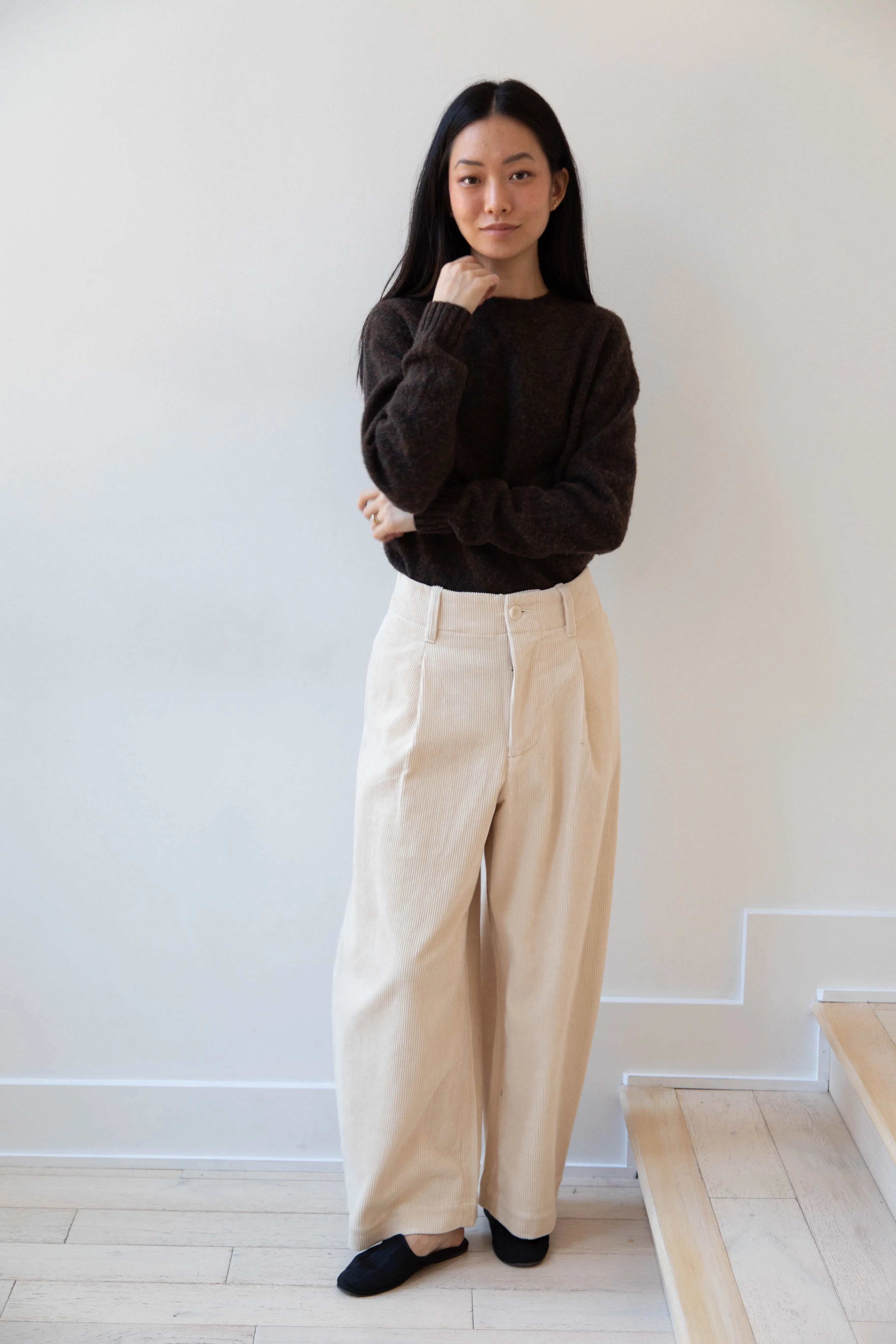 Aseedonclöud | HW Wide Corduroy Trousers in Off White