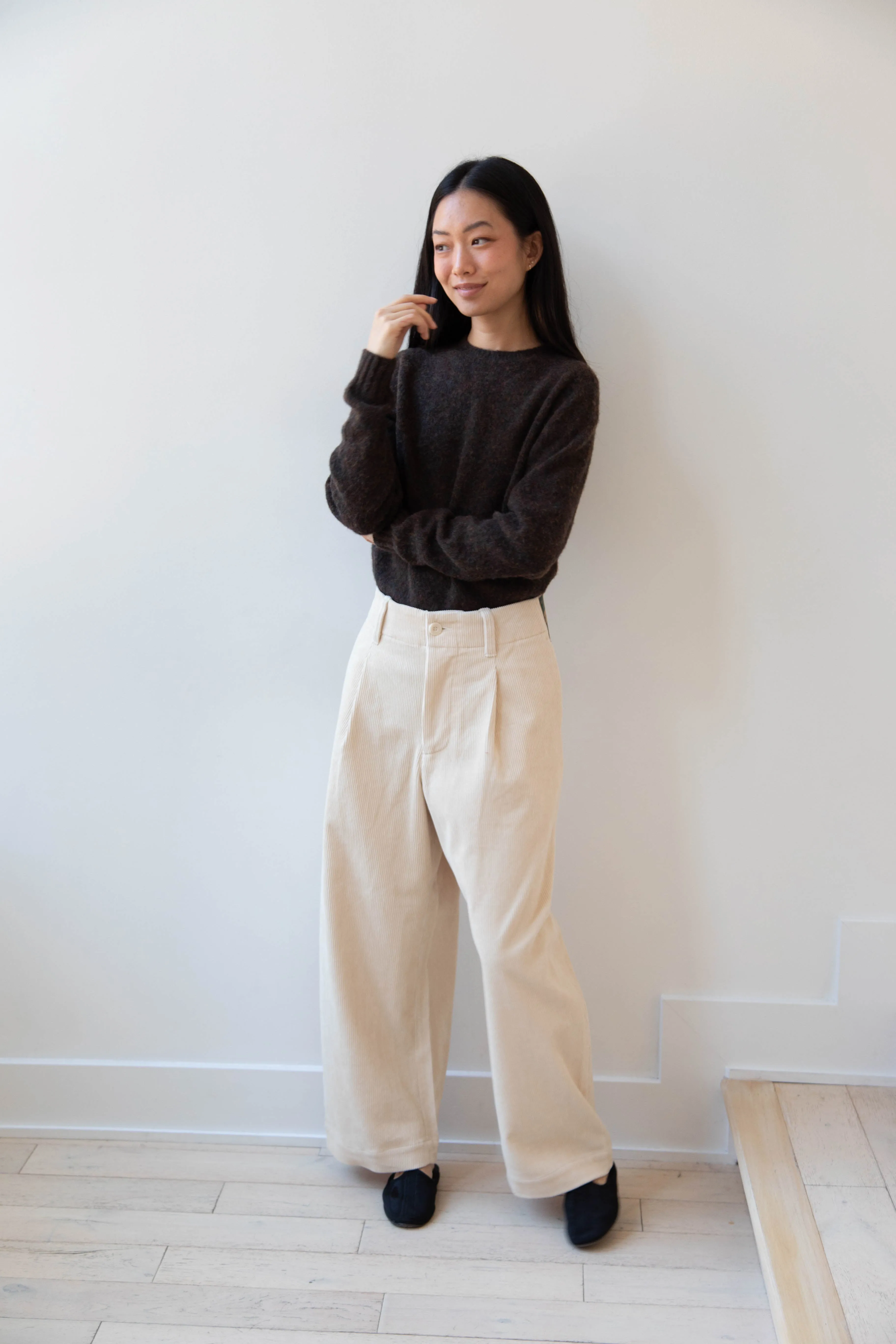 Aseedonclöud | HW Wide Corduroy Trousers in Off White