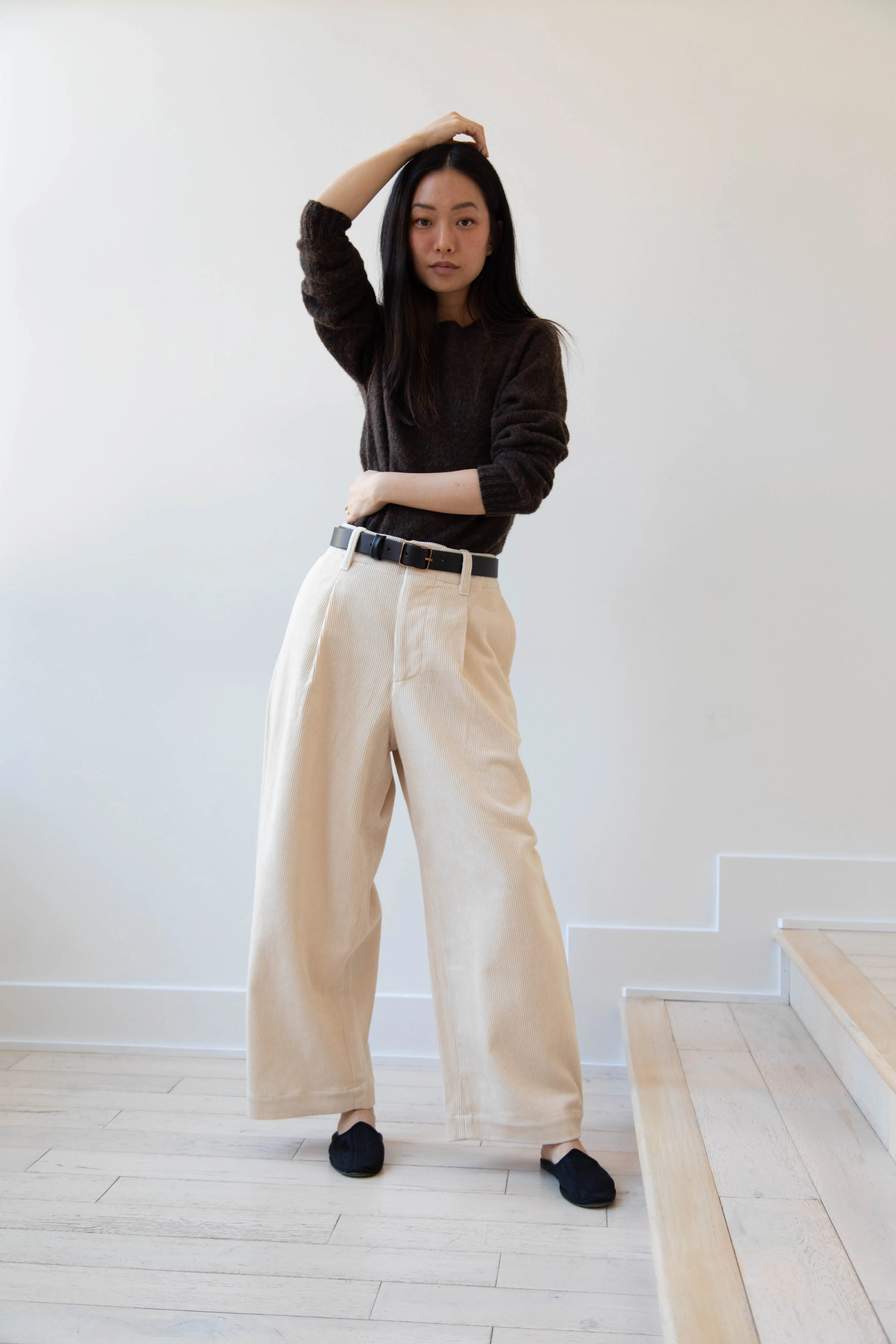 Aseedonclöud | HW Wide Corduroy Trousers in Off White