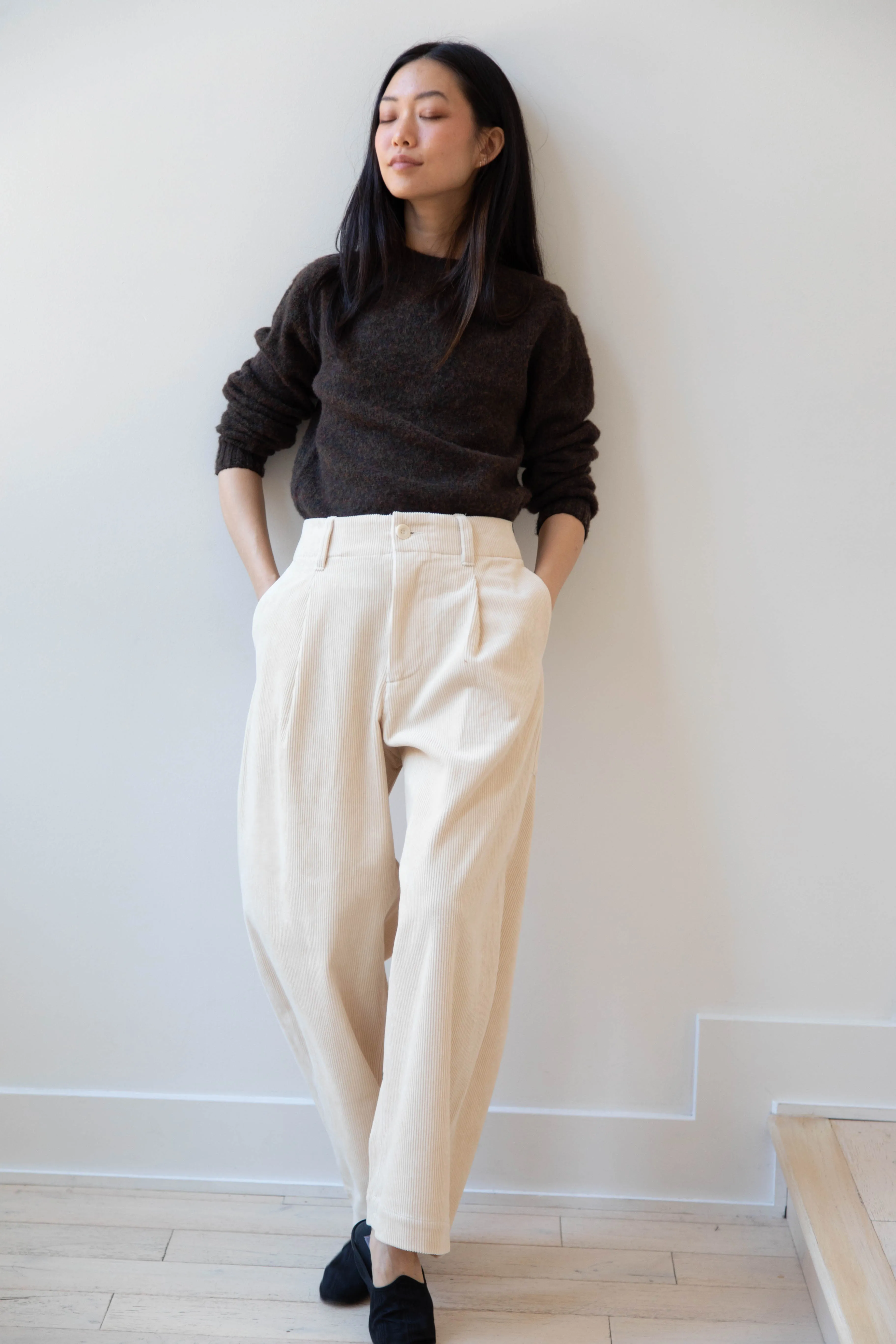 Aseedonclöud | HW Wide Corduroy Trousers in Off White