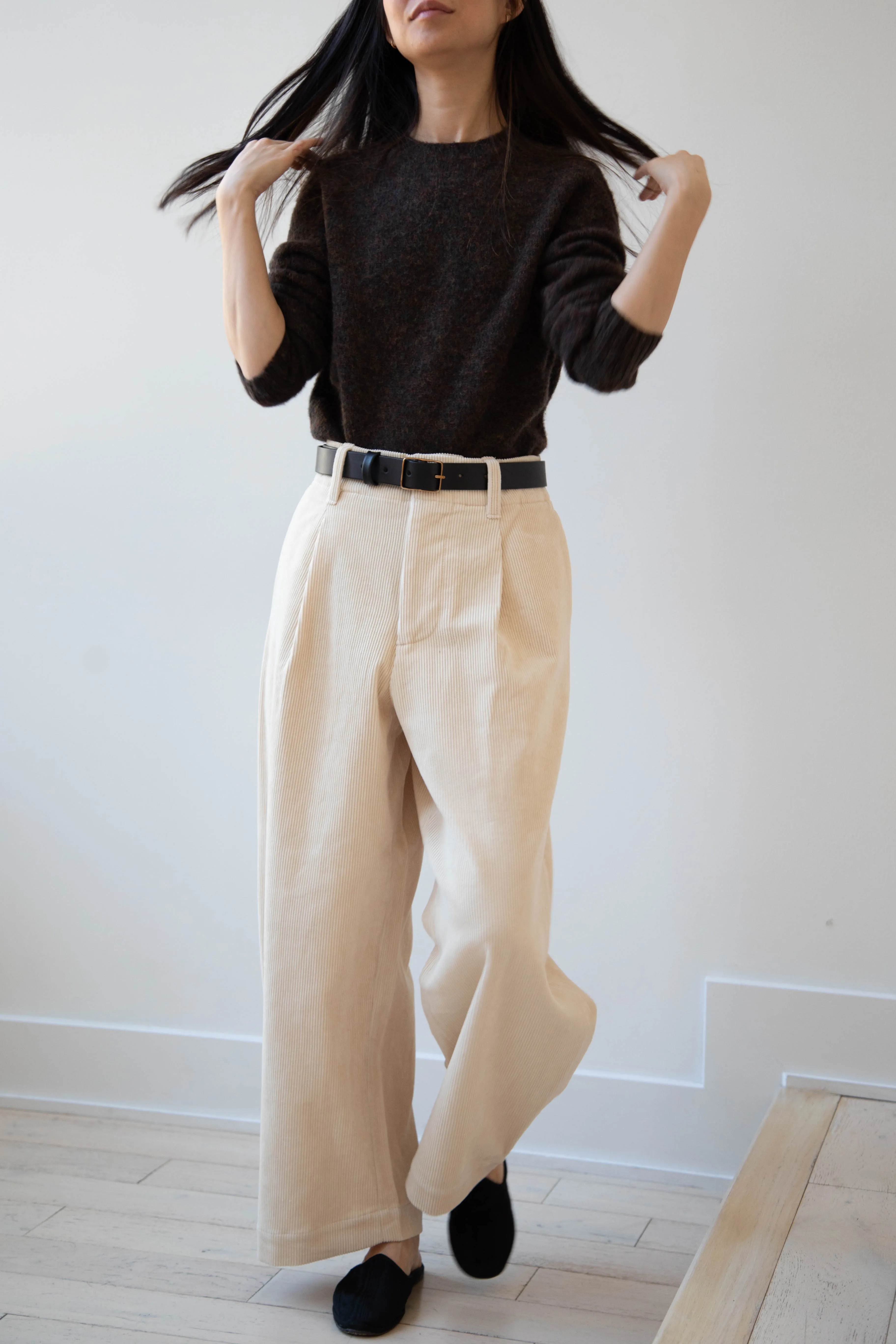 Aseedonclöud | HW Wide Corduroy Trousers in Off White