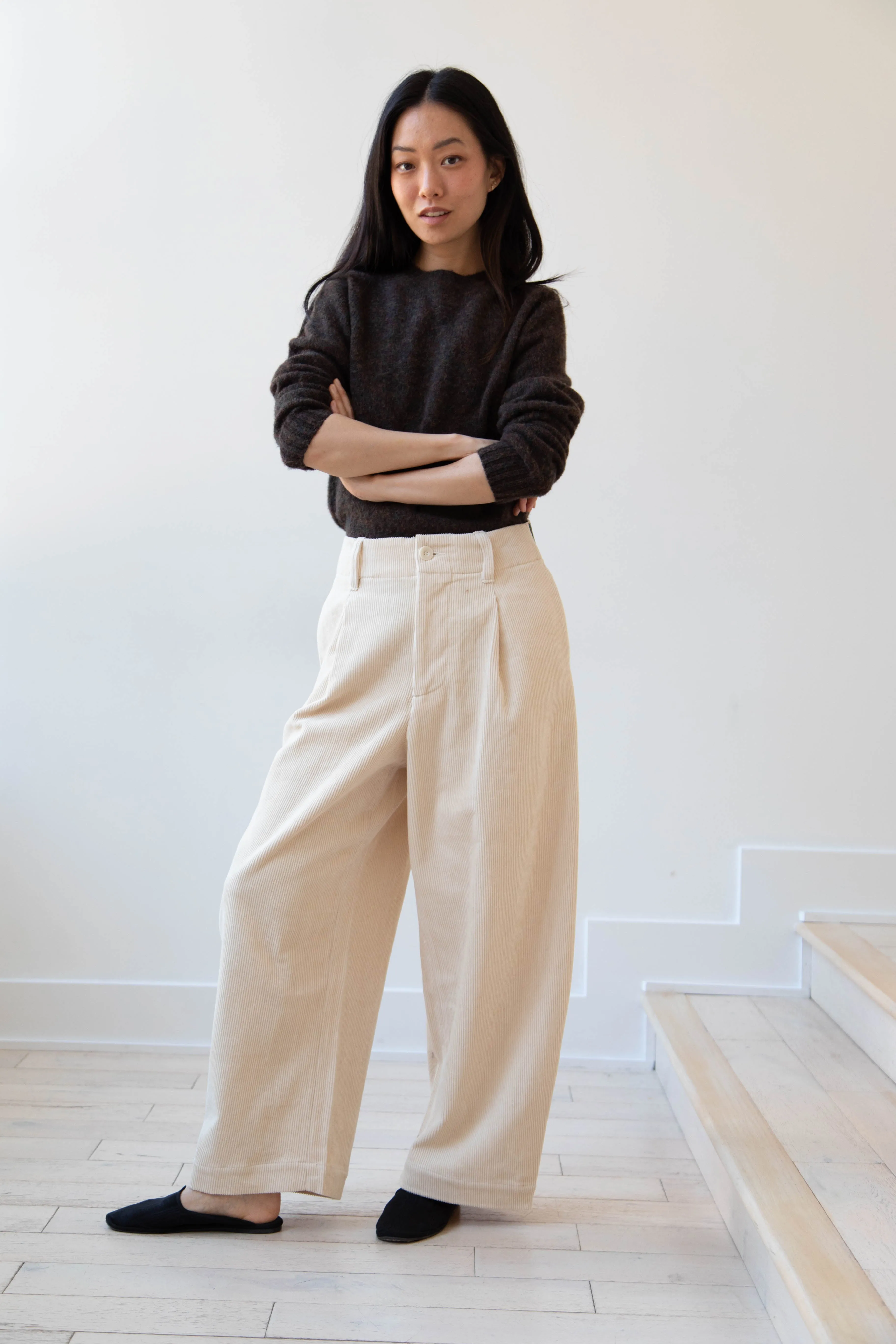 Aseedonclöud | HW Wide Corduroy Trousers in Off White