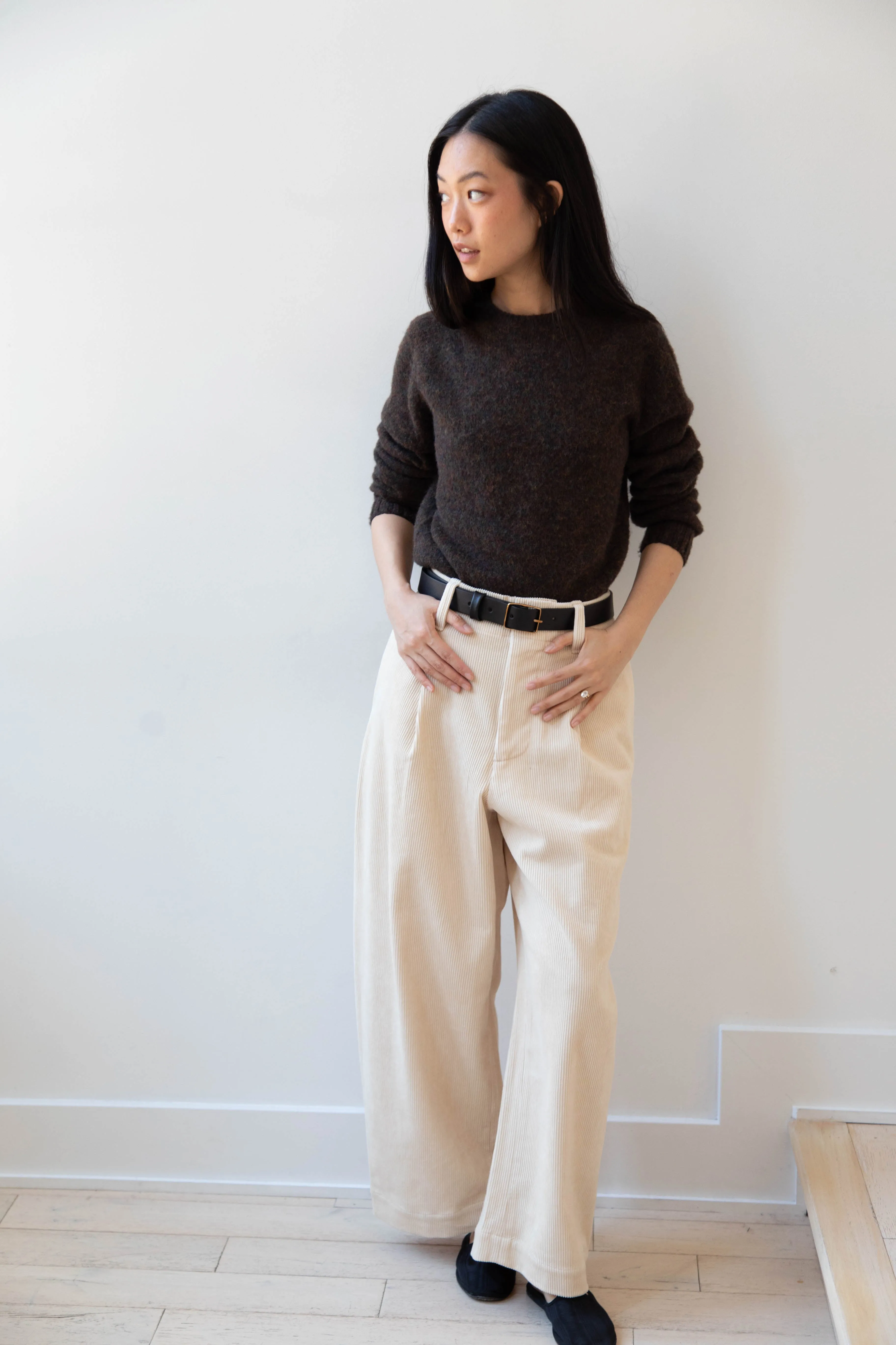 Aseedonclöud | HW Wide Corduroy Trousers in Off White