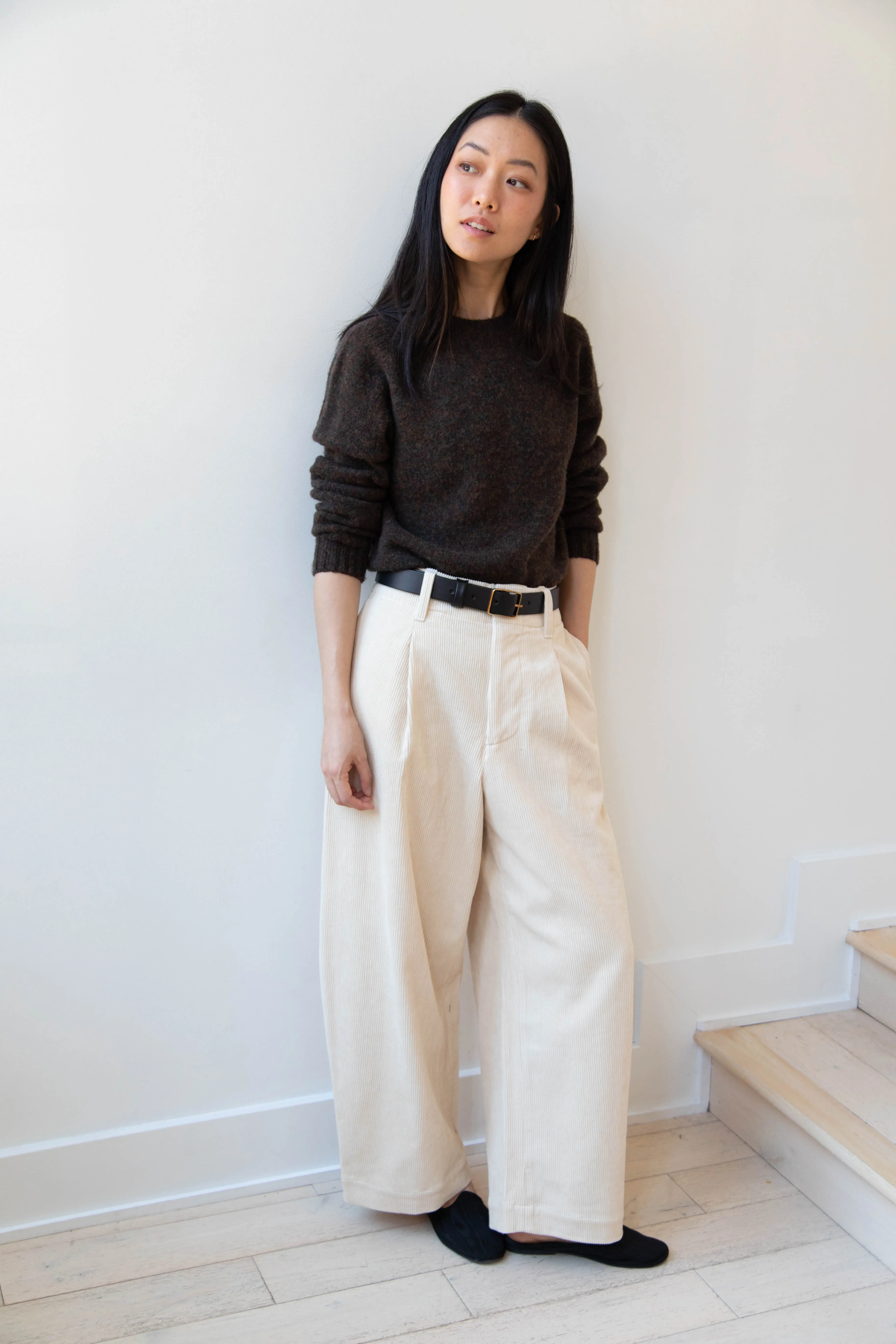 Aseedonclöud | HW Wide Corduroy Trousers in Off White