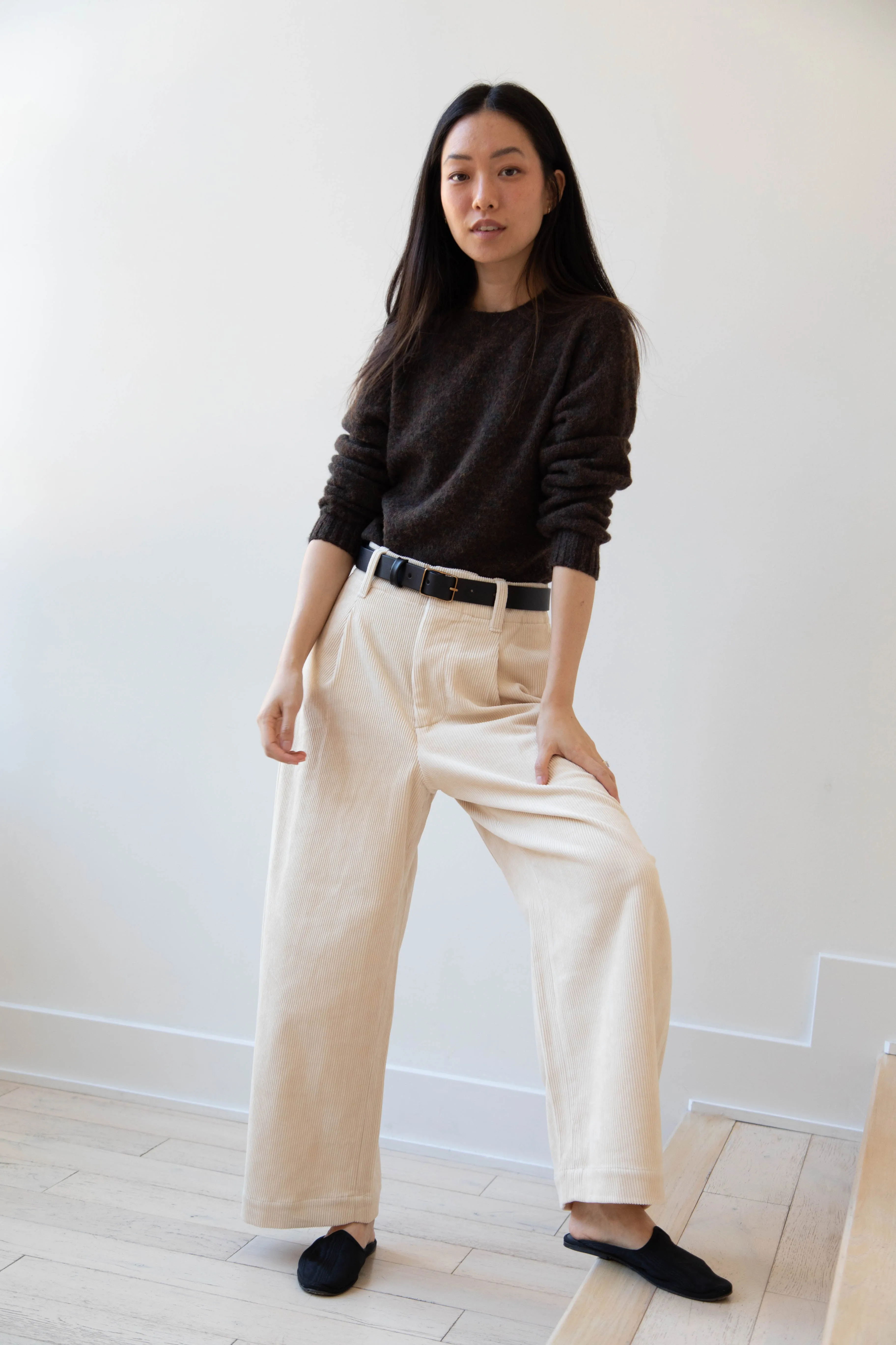 Aseedonclöud | HW Wide Corduroy Trousers in Off White