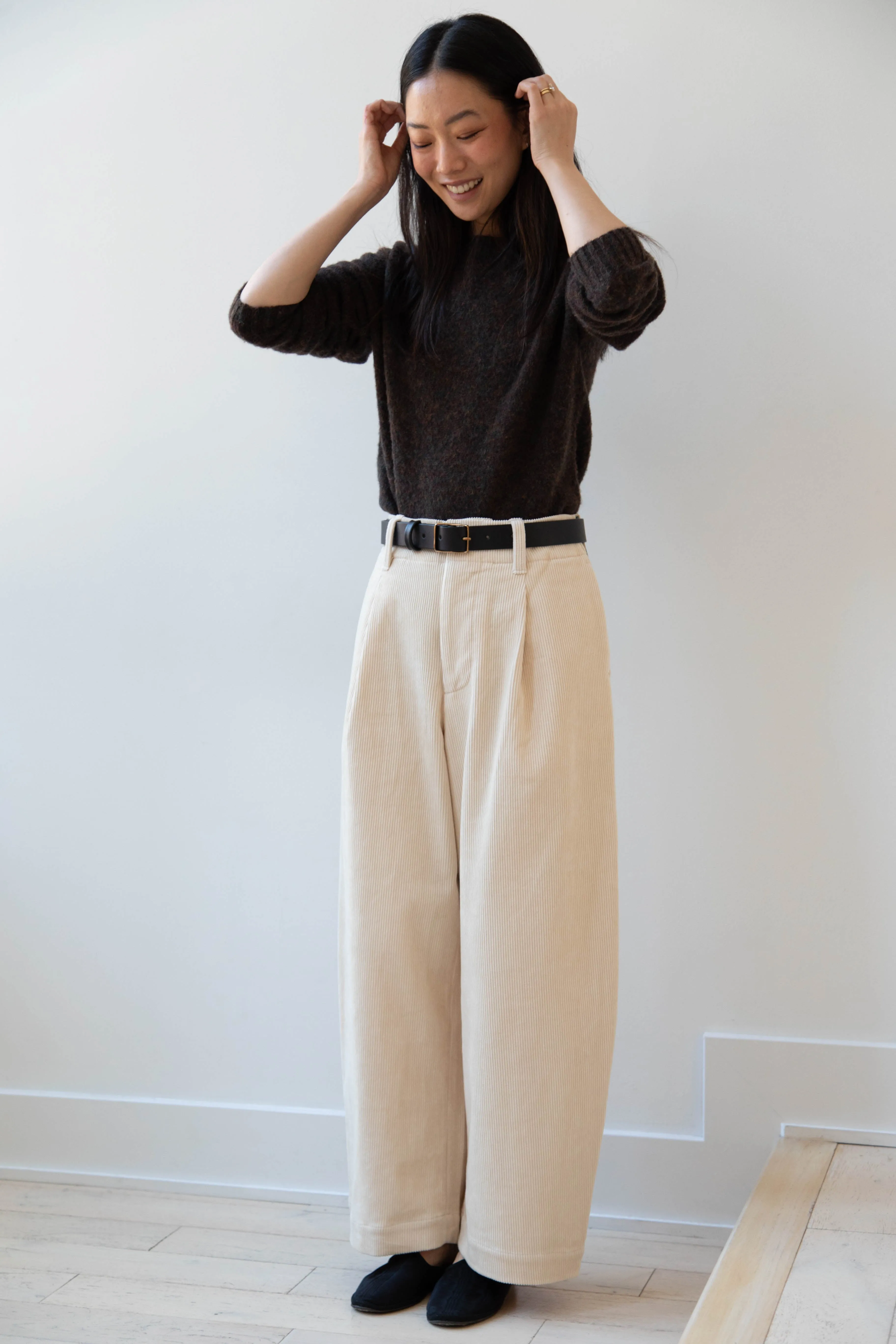 Aseedonclöud | HW Wide Corduroy Trousers in Off White