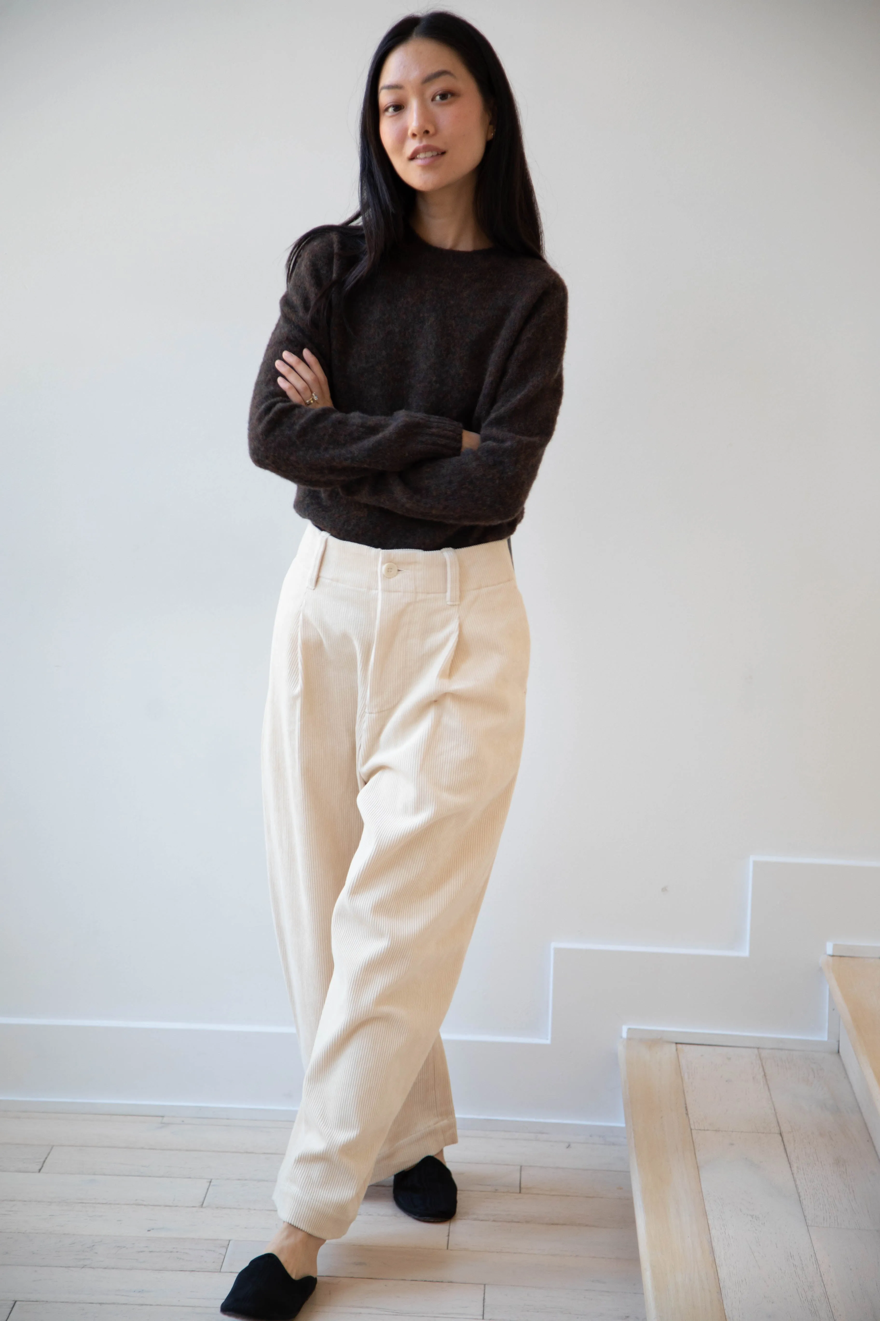 Aseedonclöud | HW Wide Corduroy Trousers in Off White