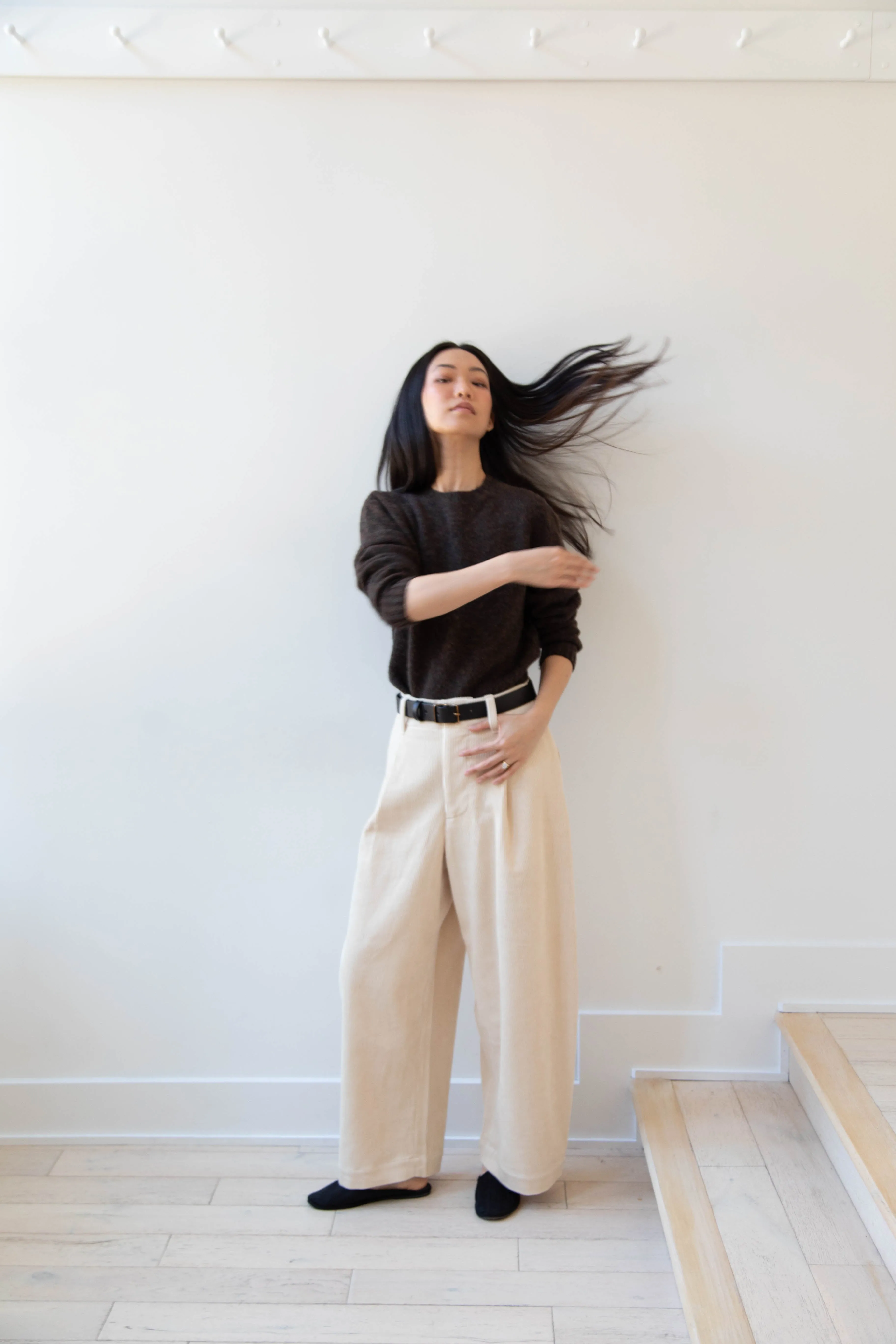 Aseedonclöud | HW Wide Corduroy Trousers in Off White