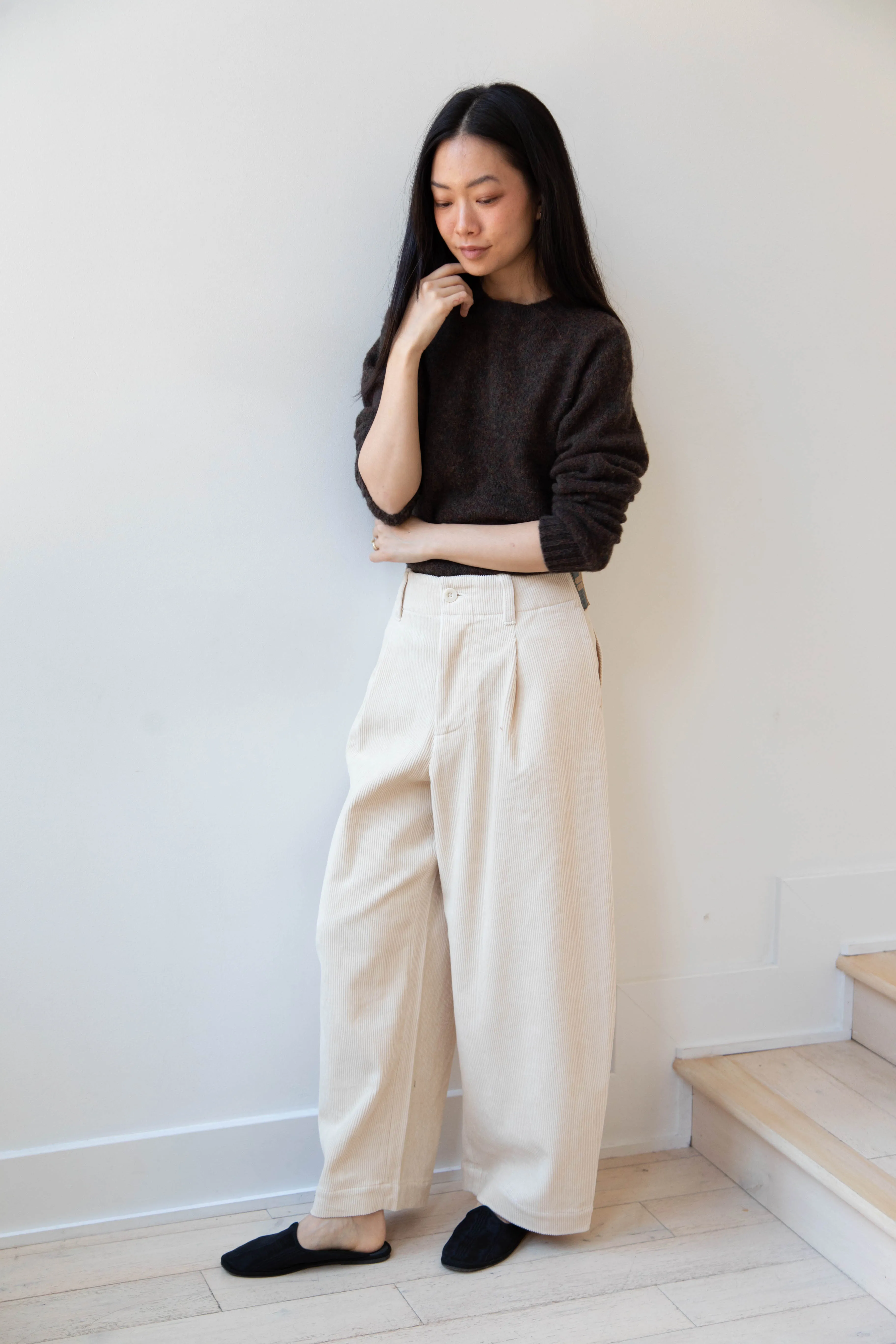 Aseedonclöud | HW Wide Corduroy Trousers in Off White