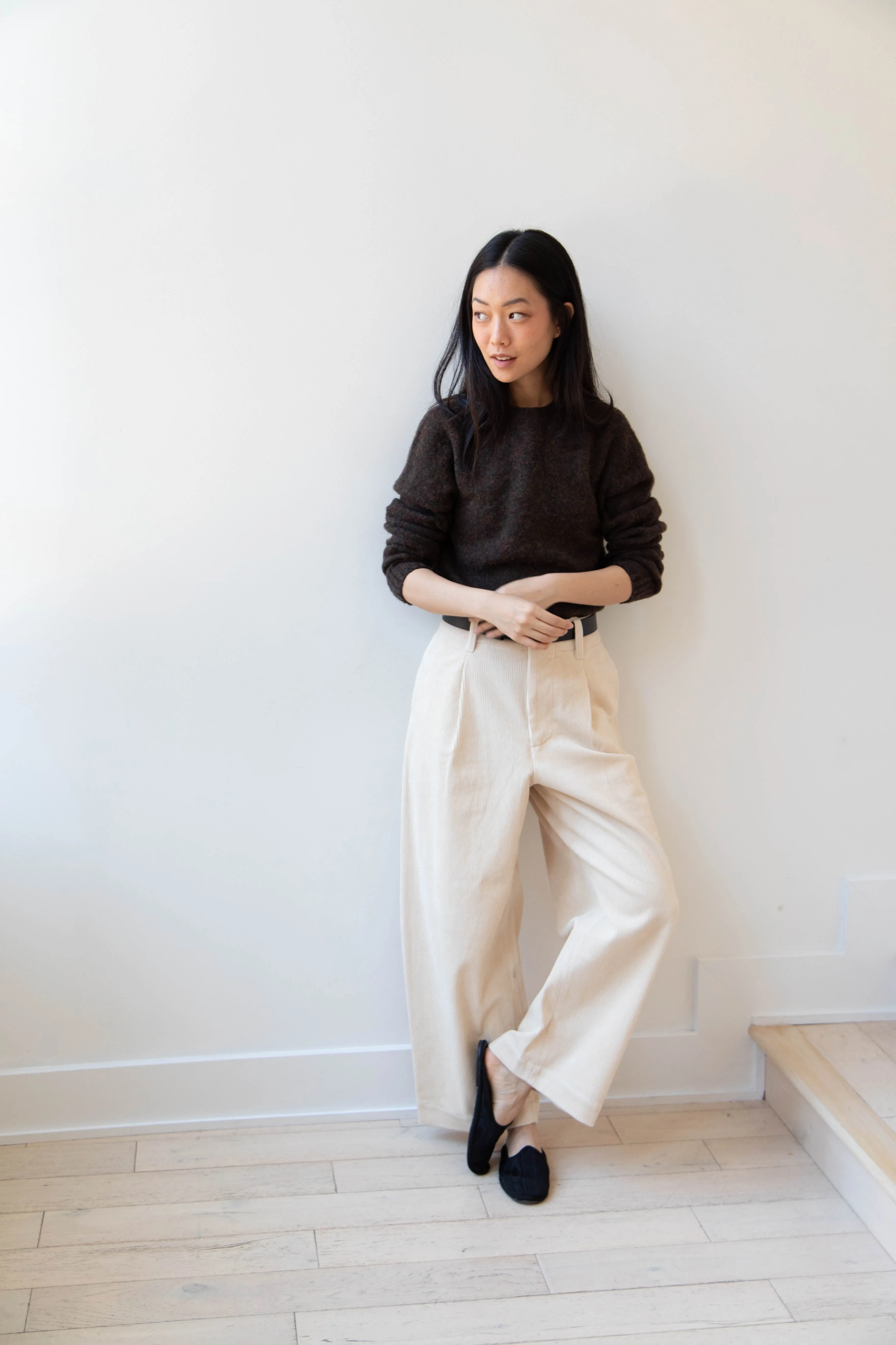 Aseedonclöud | HW Wide Corduroy Trousers in Off White