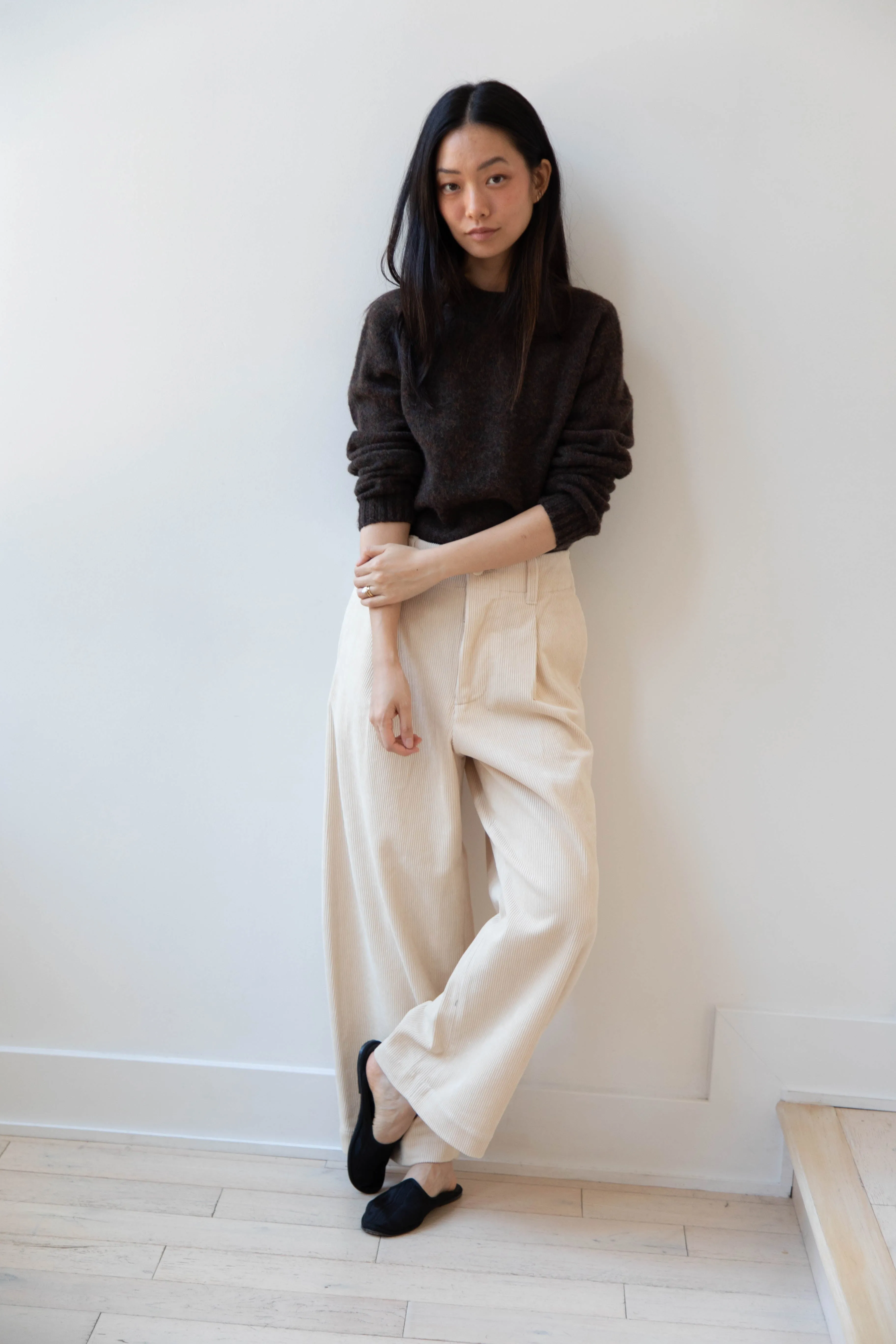 Aseedonclöud | HW Wide Corduroy Trousers in Off White