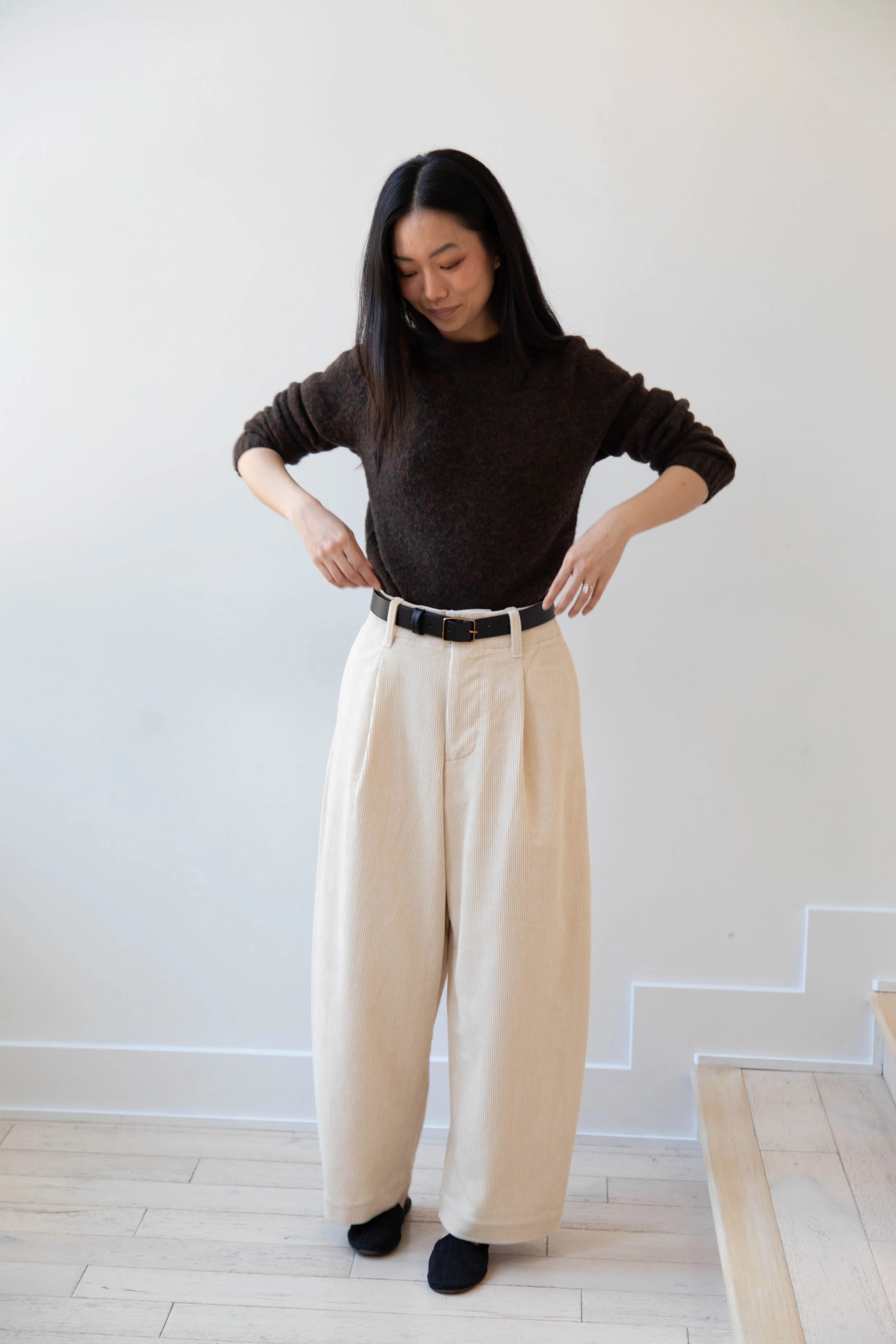 Aseedonclöud | HW Wide Corduroy Trousers in Off White