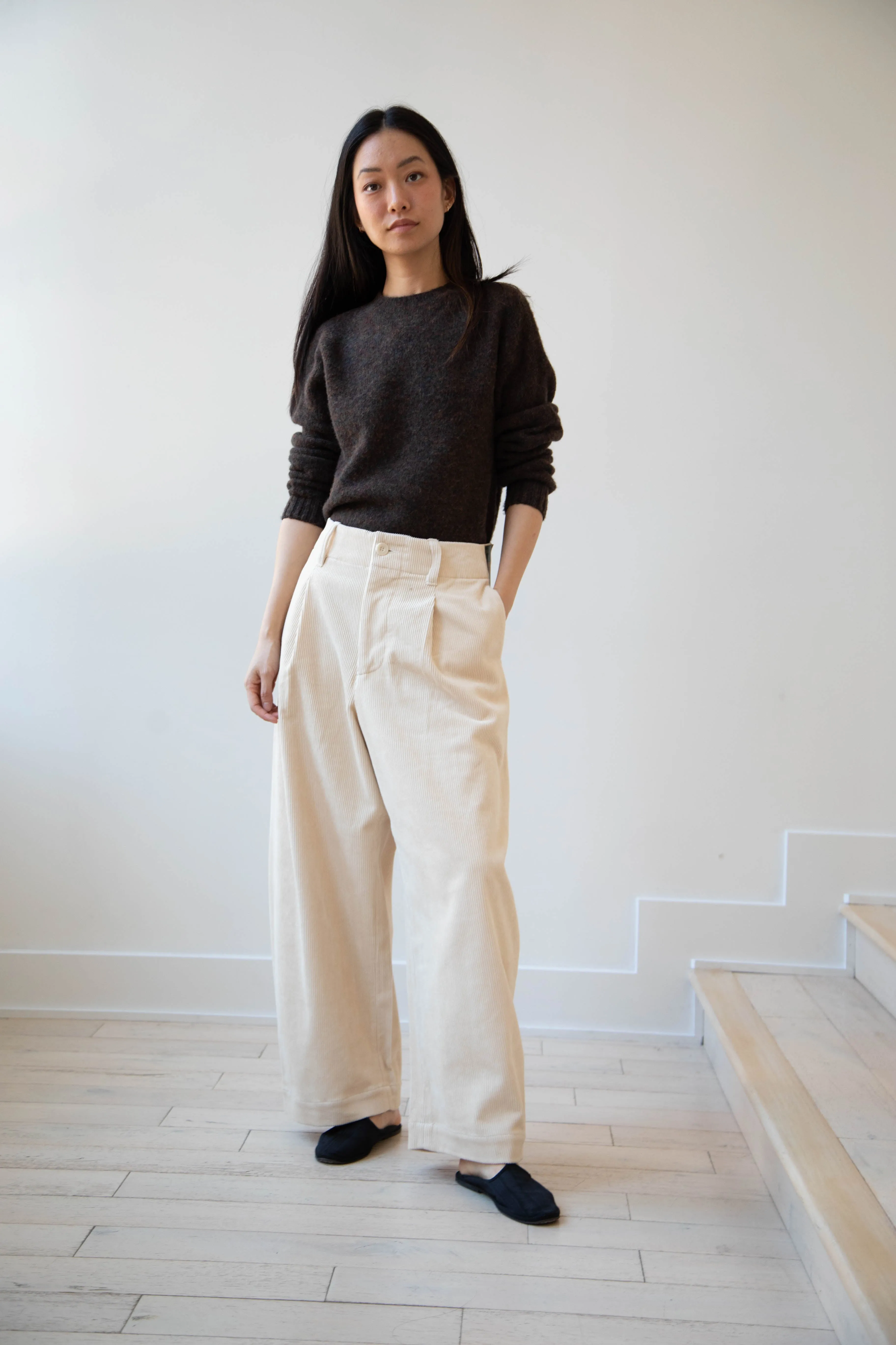 Aseedonclöud | HW Wide Corduroy Trousers in Off White