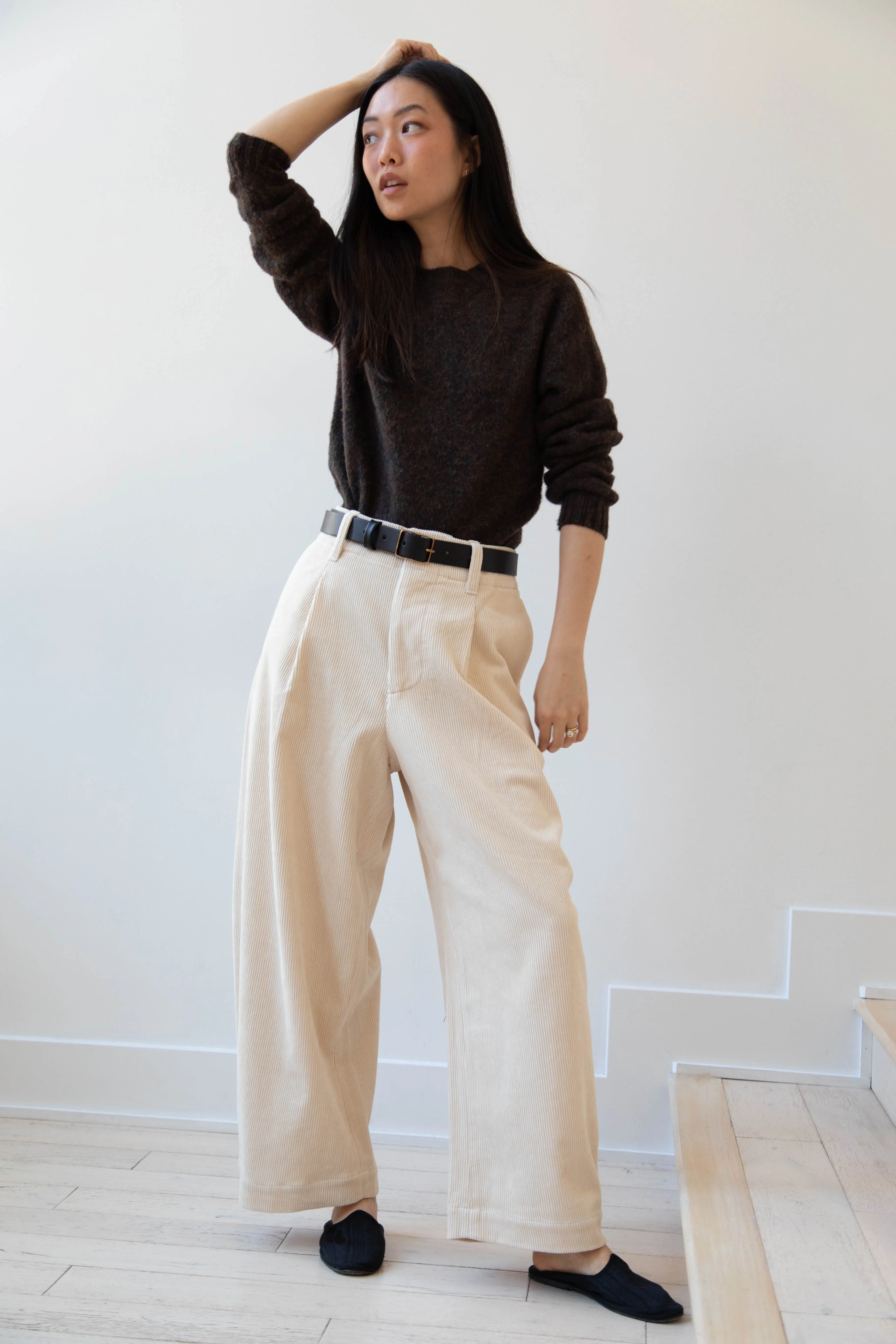 Aseedonclöud | HW Wide Corduroy Trousers in Off White