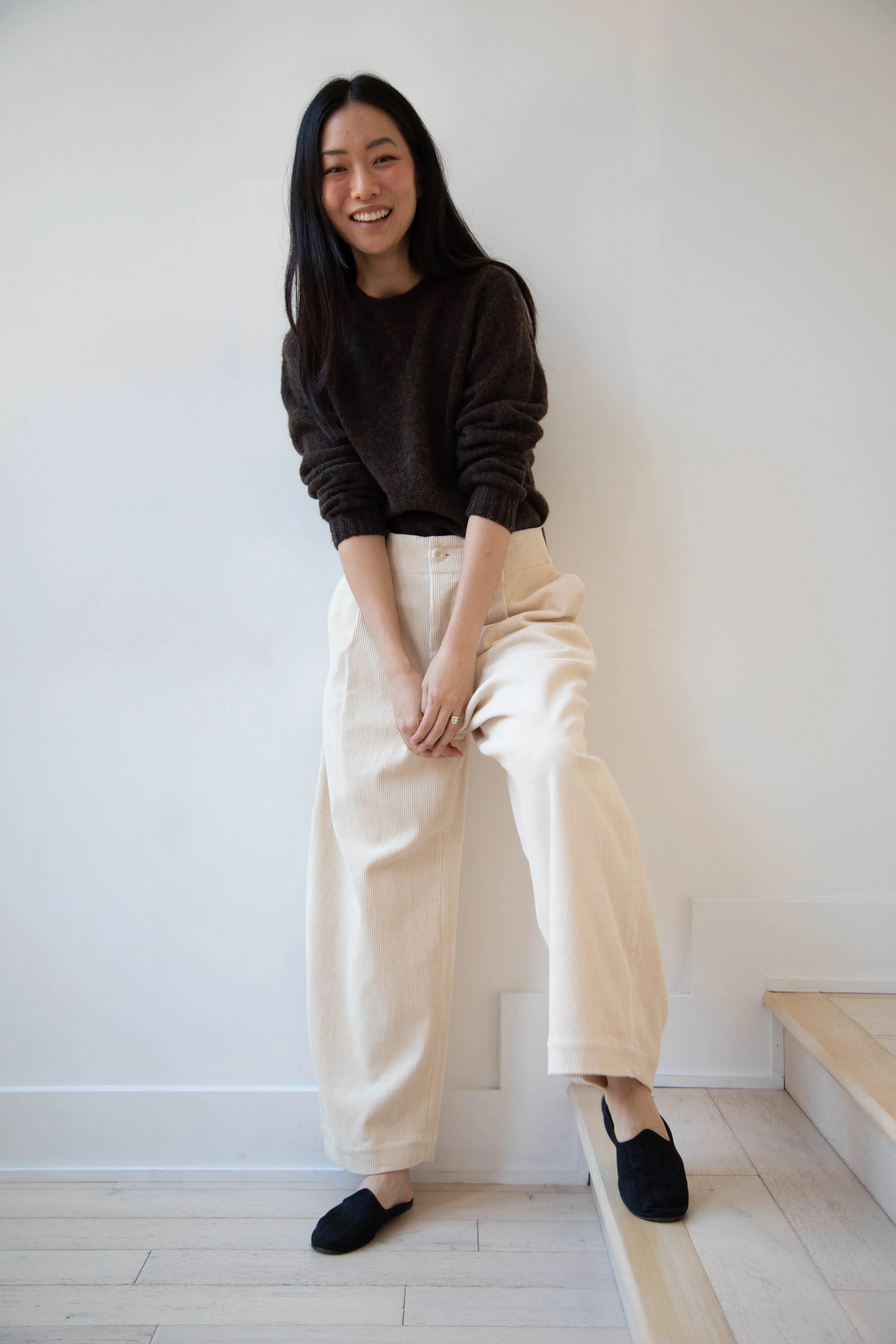 Aseedonclöud | HW Wide Corduroy Trousers in Off White