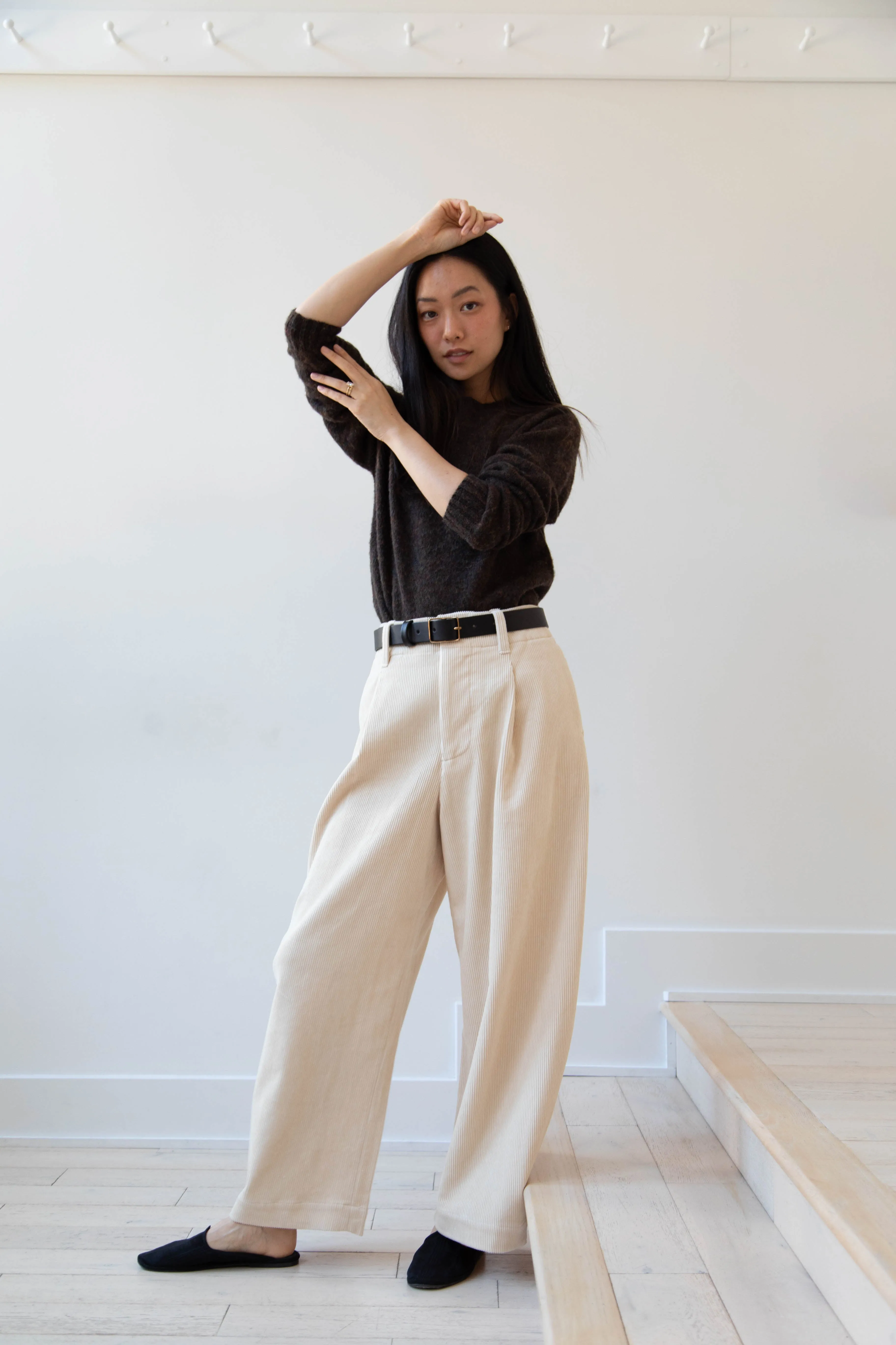 Aseedonclöud | HW Wide Corduroy Trousers in Off White