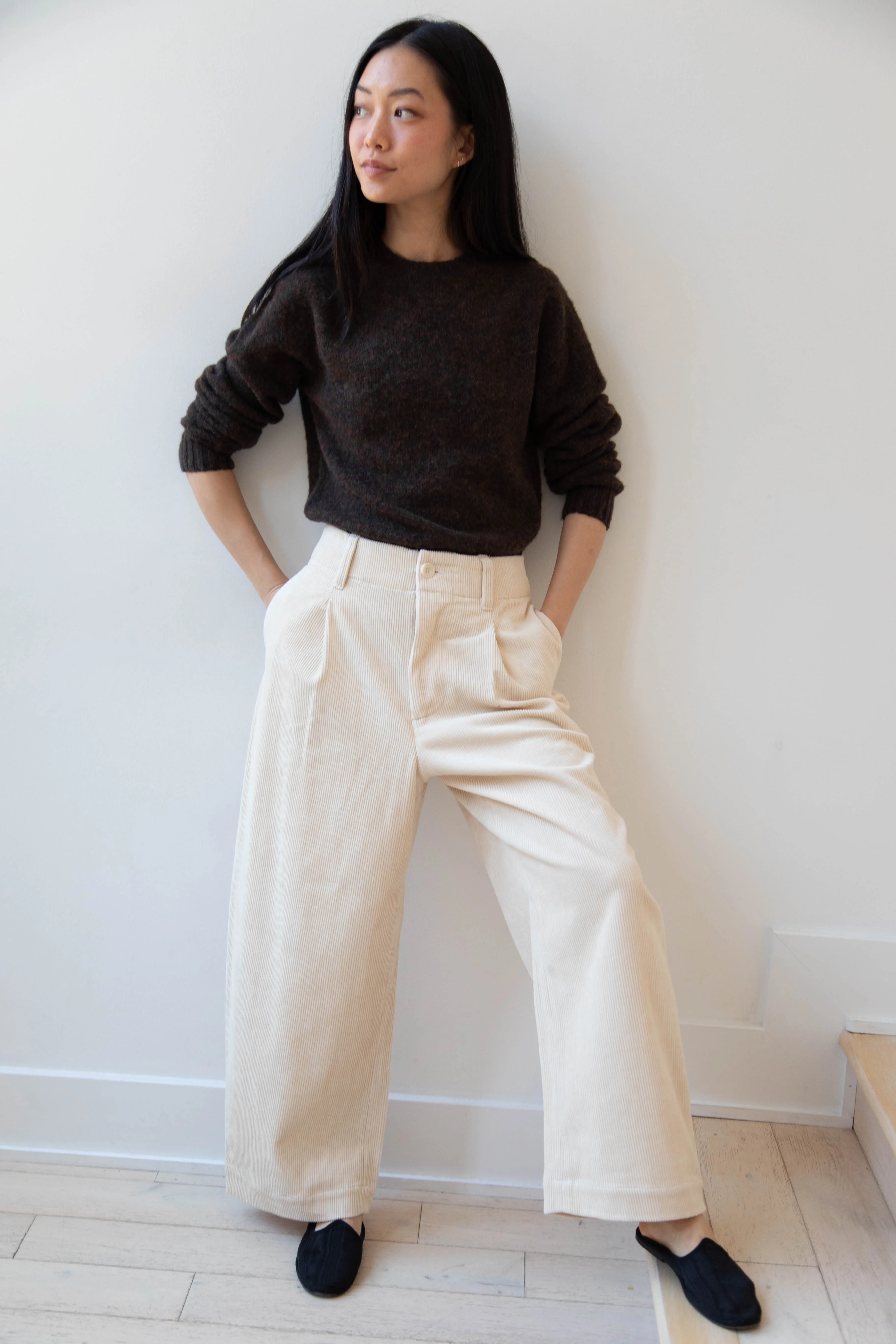 Aseedonclöud | HW Wide Corduroy Trousers in Off White