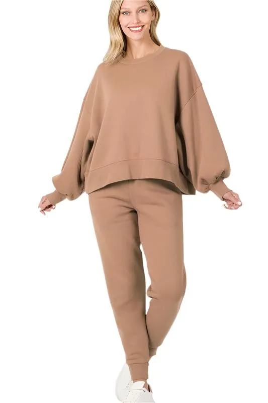 Balloon Sleeve Sweatshirt & Sweatpants Set