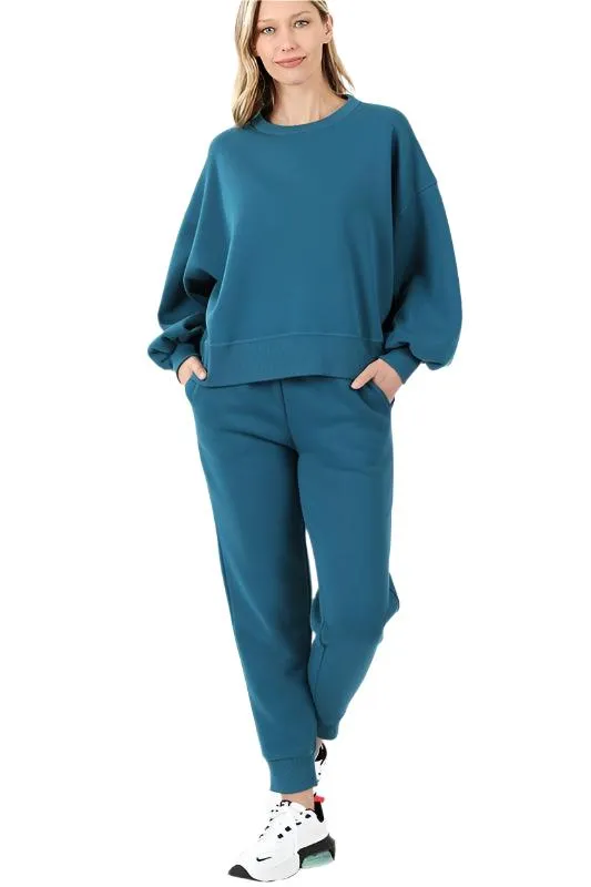 Balloon Sleeve Sweatshirt & Sweatpants Set