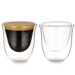 Baskety Double Walled Espresso Glasses, Set of Insulated Espresso Shot Glass Durable Easy to clean Demitasse Cups 70ml Clear Coffee Glass Cappuccino Cups Tea Cups Glasses(Pack of 2)