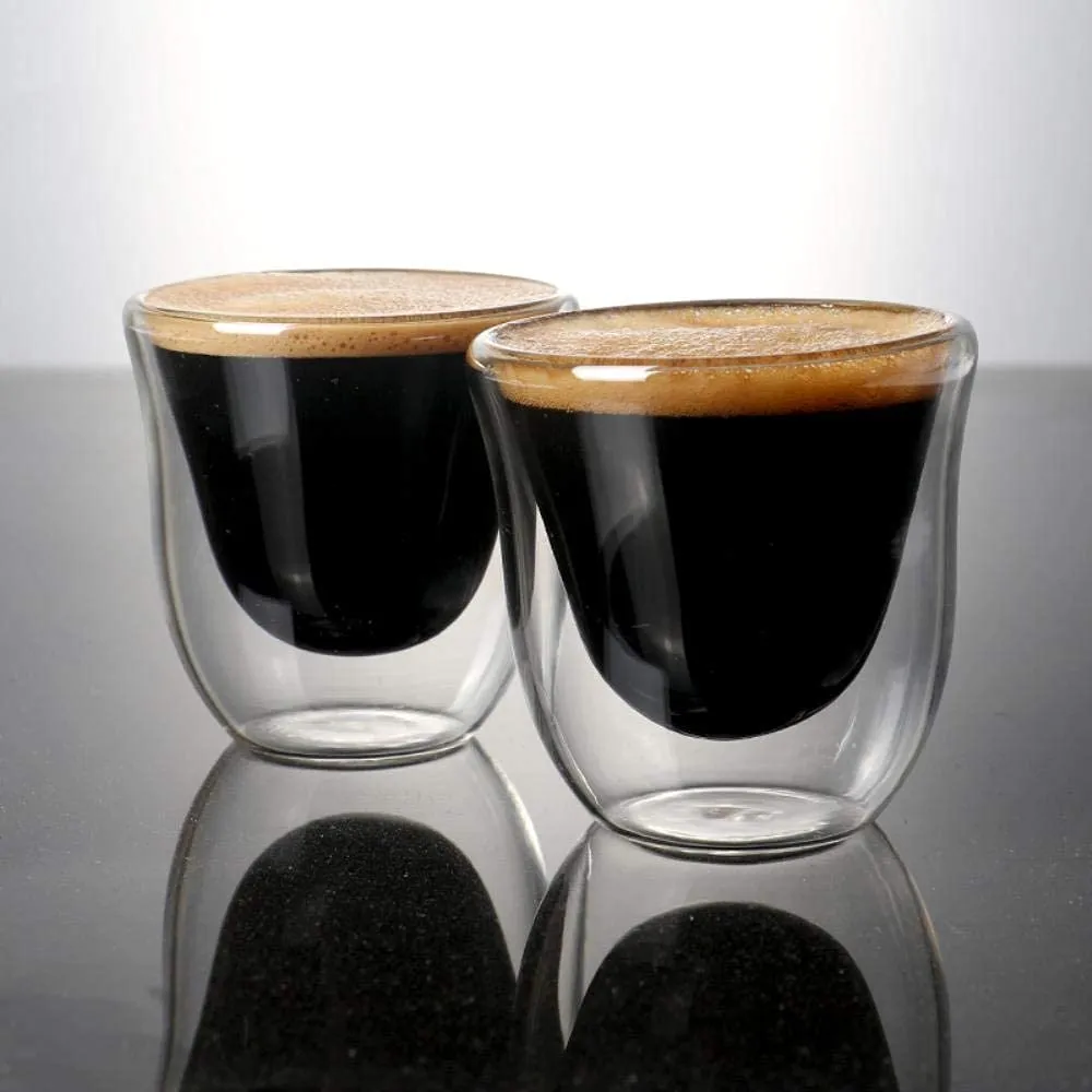 Baskety Double Walled Espresso Glasses, Set of Insulated Espresso Shot Glass Durable Easy to clean Demitasse Cups 70ml Clear Coffee Glass Cappuccino Cups Tea Cups Glasses(Pack of 2)