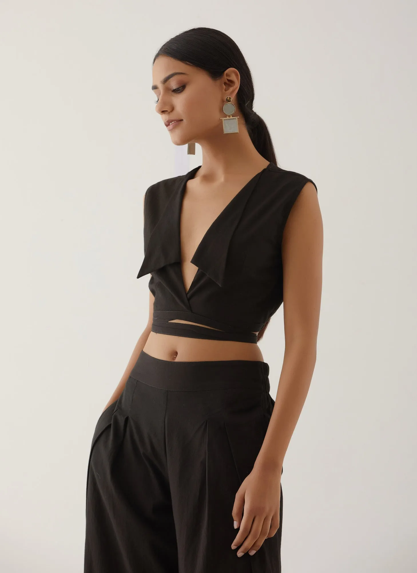 Black Collared Crop Top Co-Ord Set