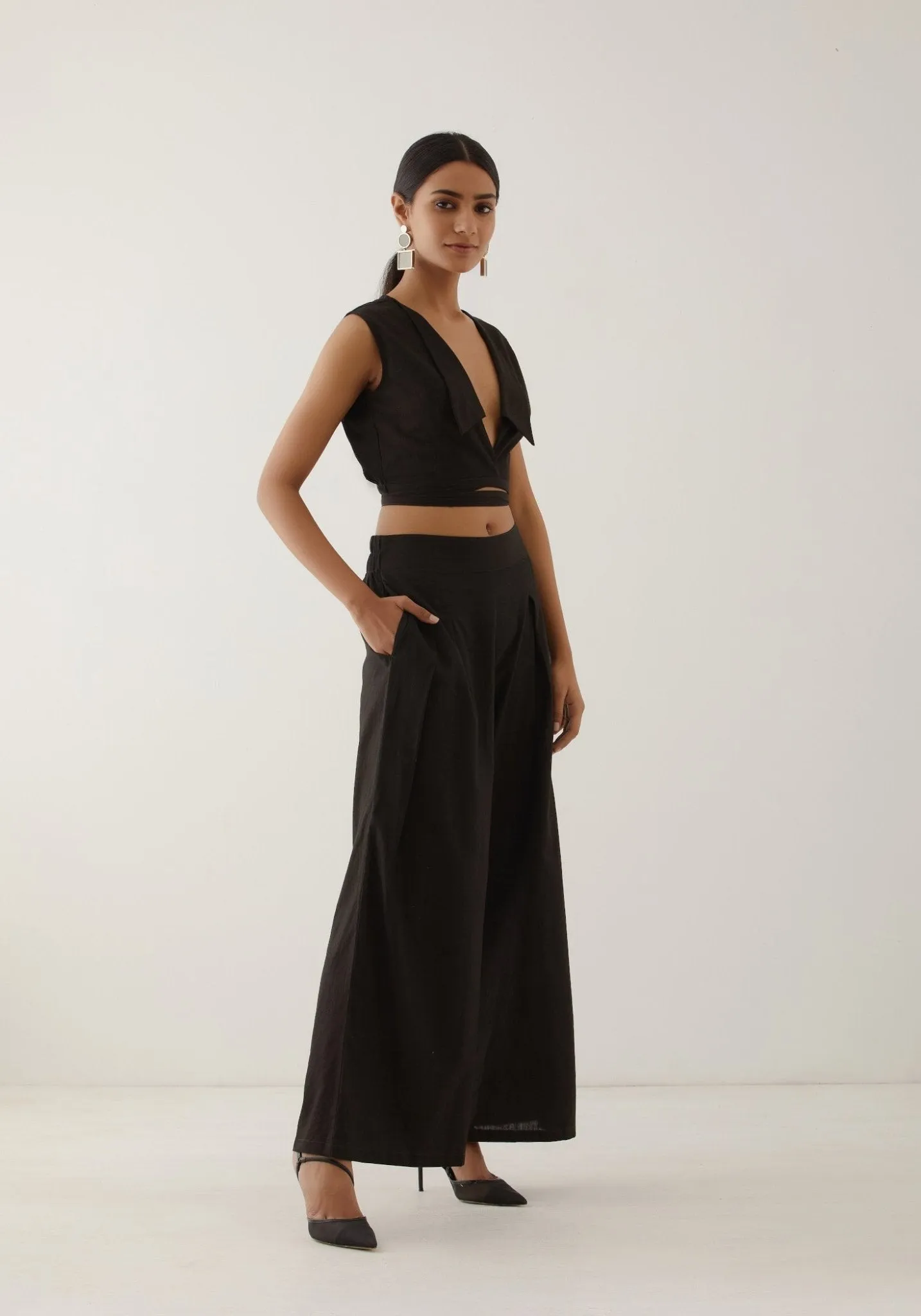 Black Collared Crop Top Co-Ord Set