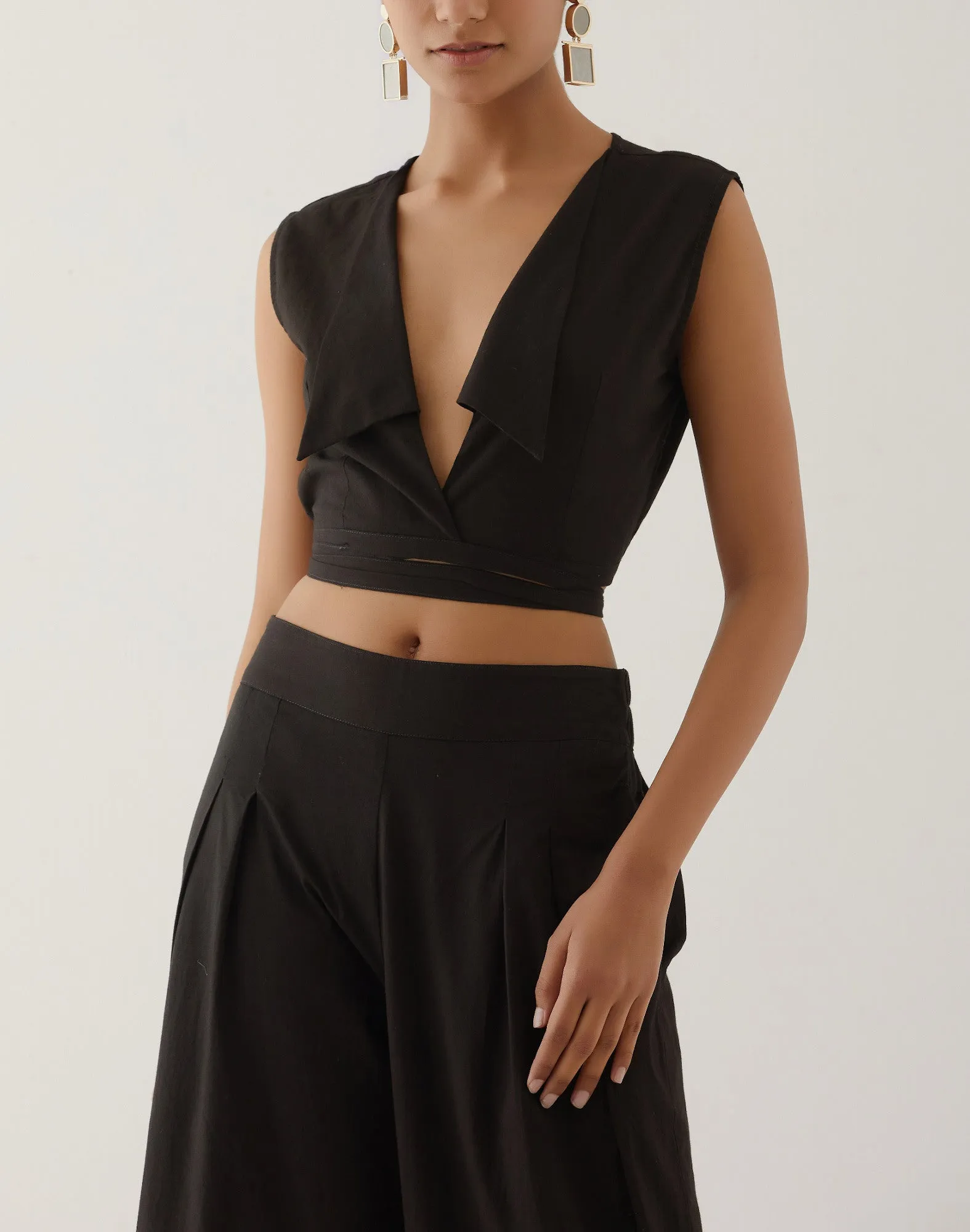 Black Collared Crop Top Co-Ord Set