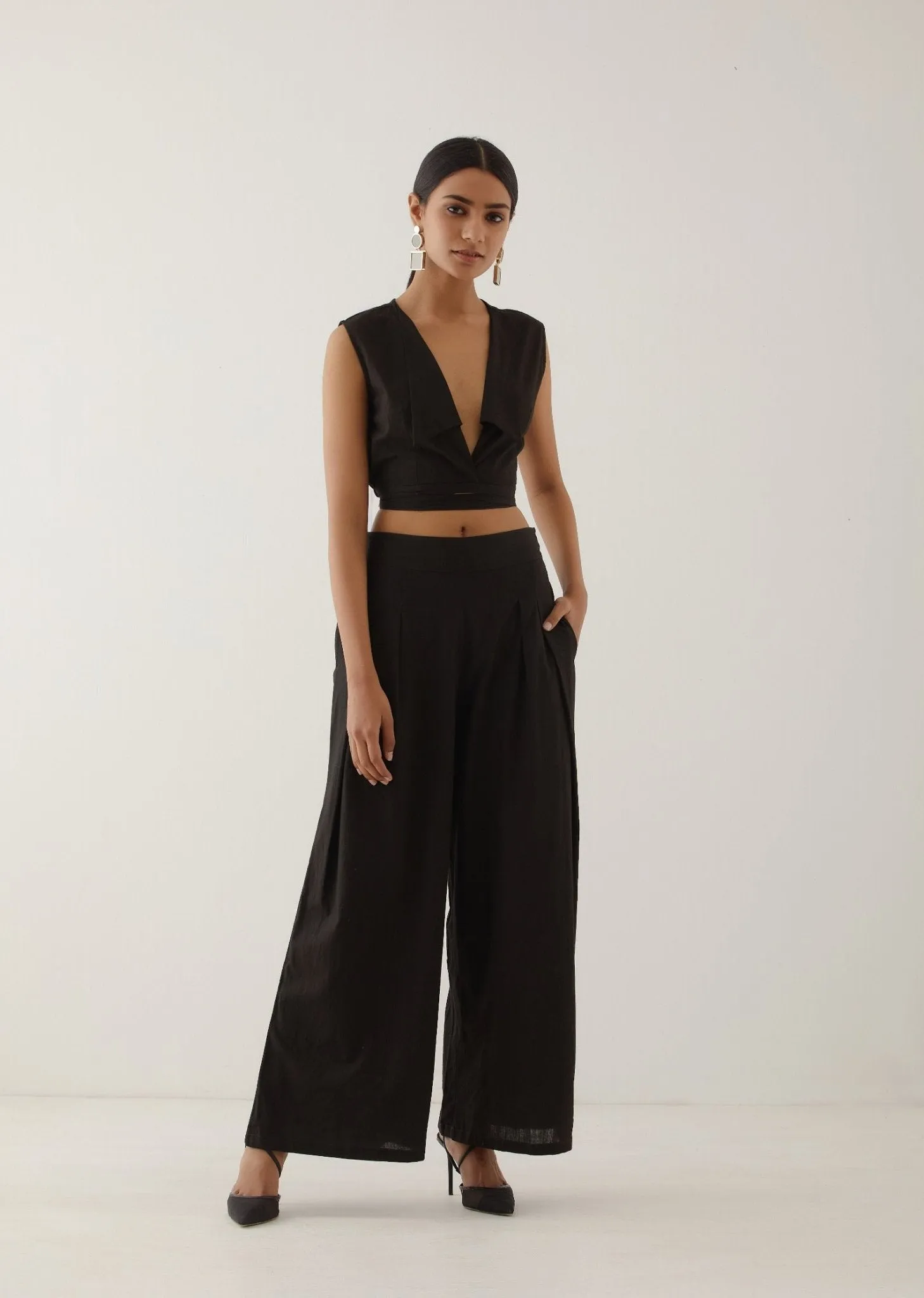 Black Collared Crop Top Co-Ord Set