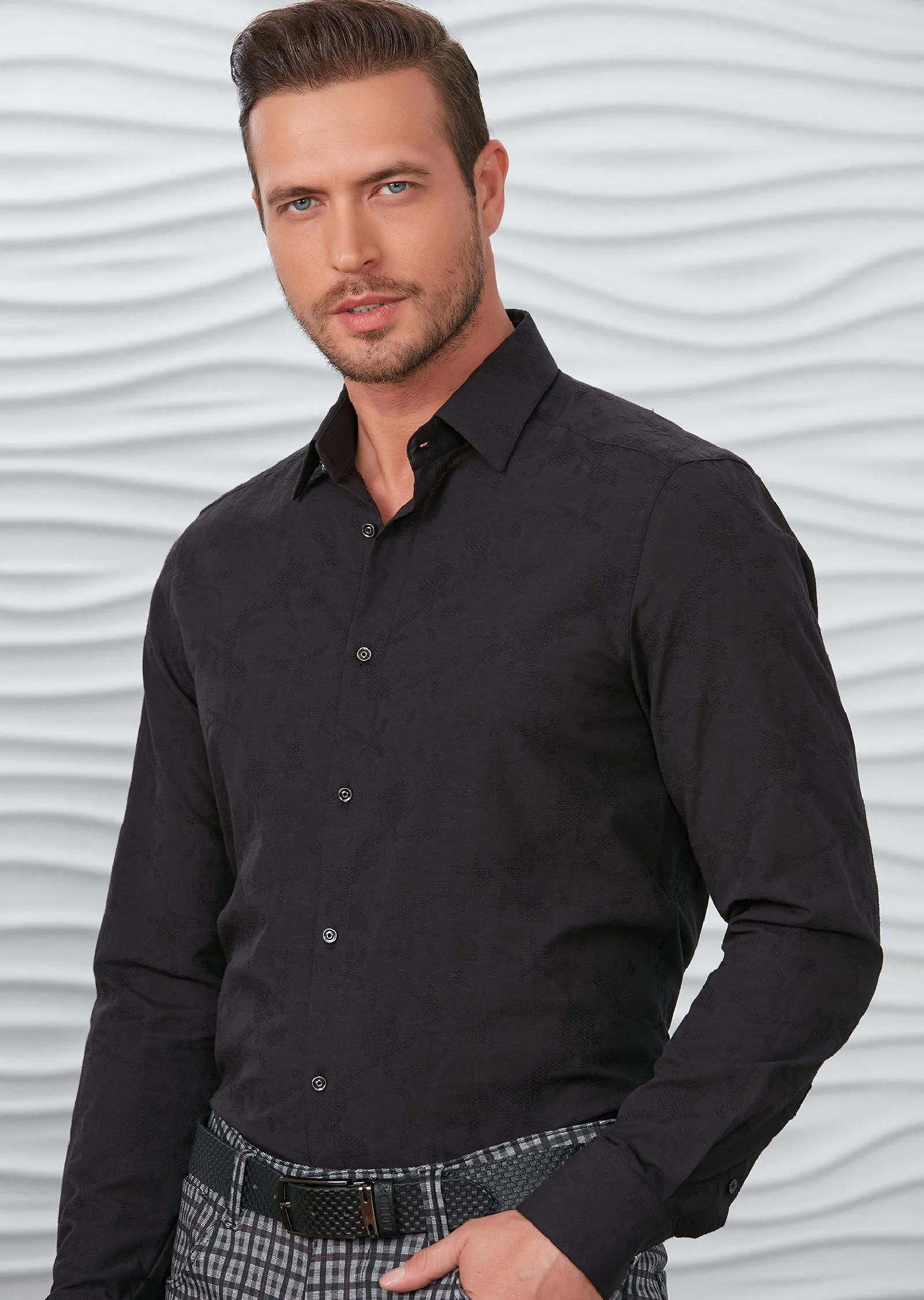 Black Floral Embroidered Voile Shirt