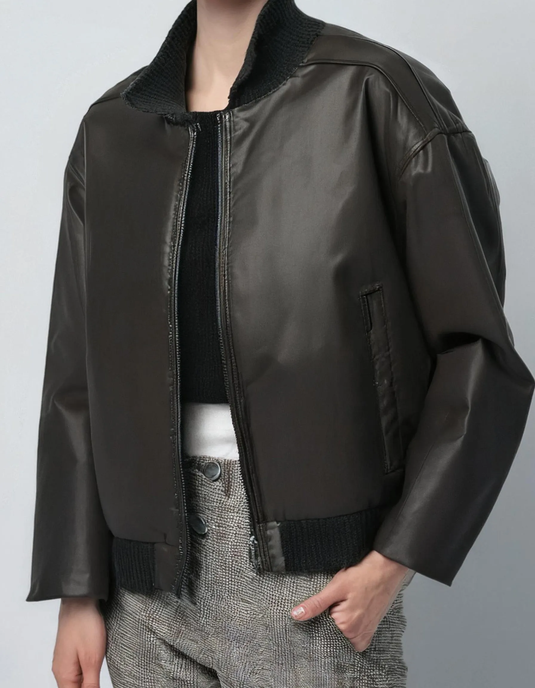 Black Leather Bomber Jacket