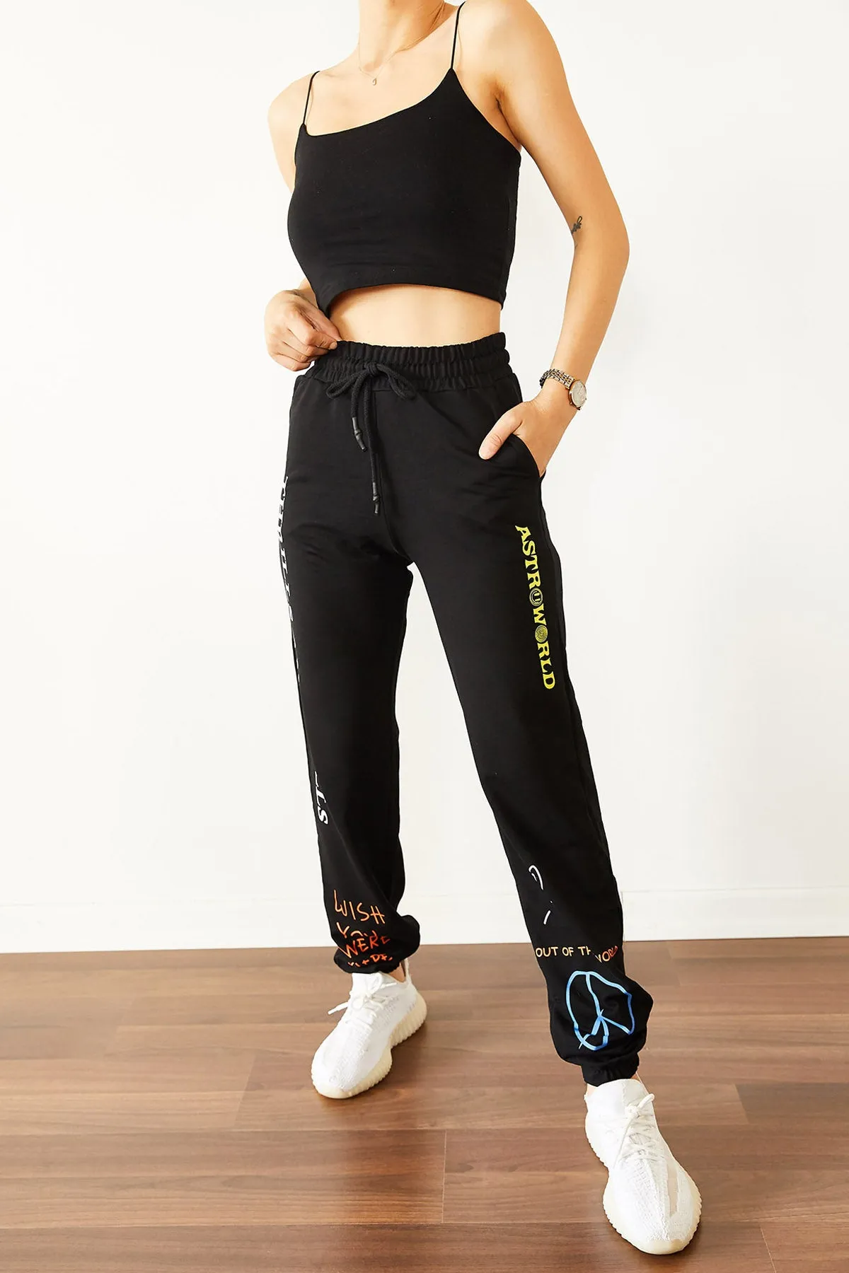 Black Printed Sweatpants