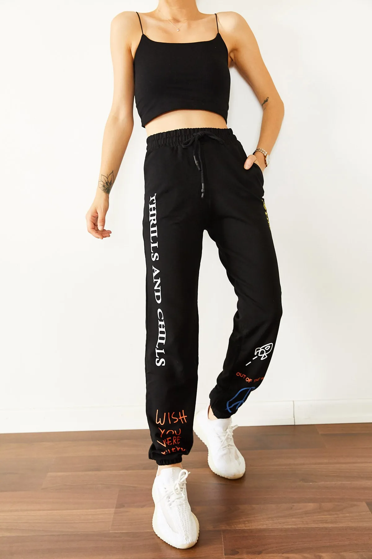 Black Printed Sweatpants