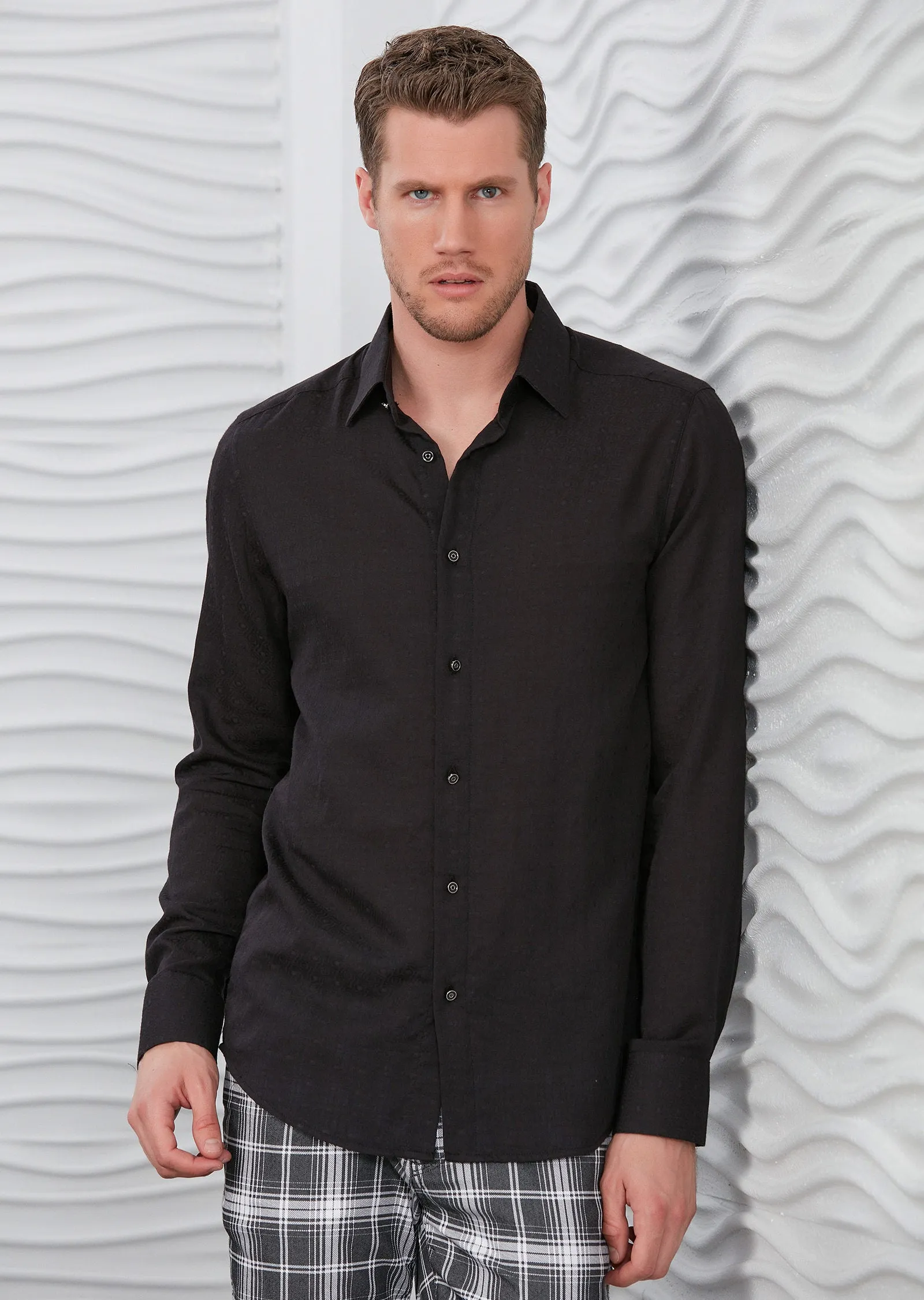 Black "Circle" Laser Cut Voile Shirt