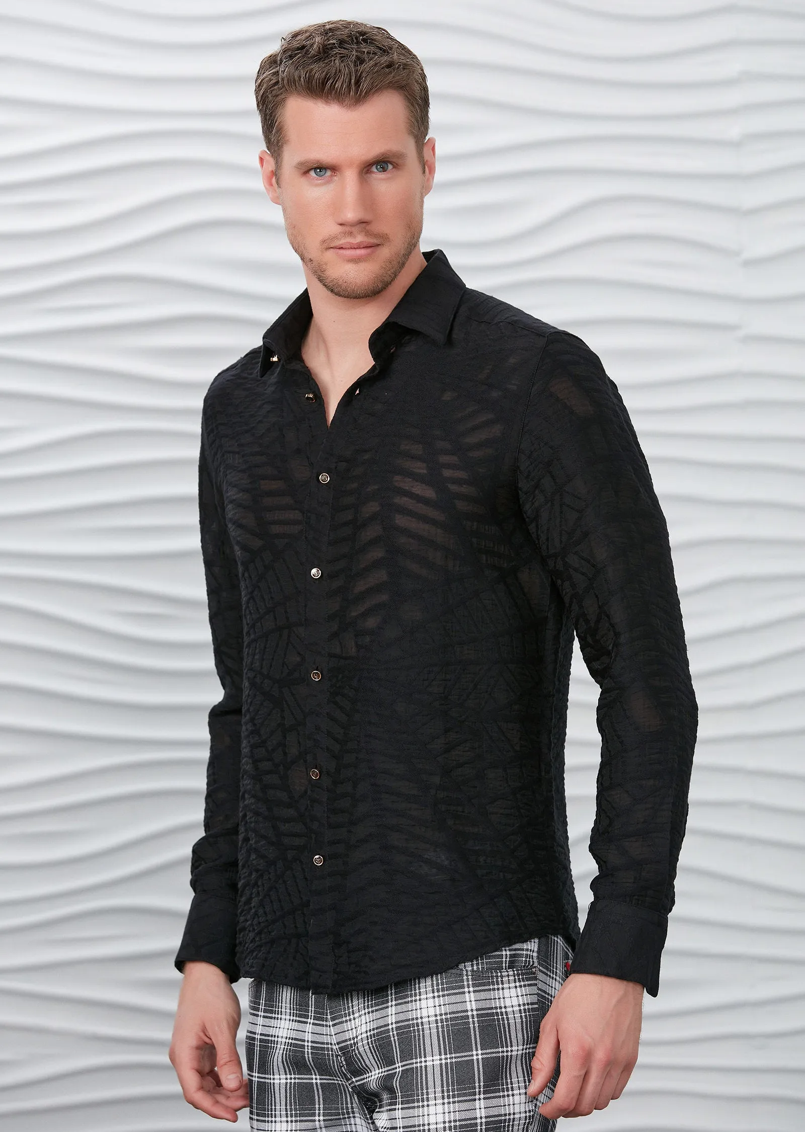 Black "Web Pattern" Semi-Sheer Shirt