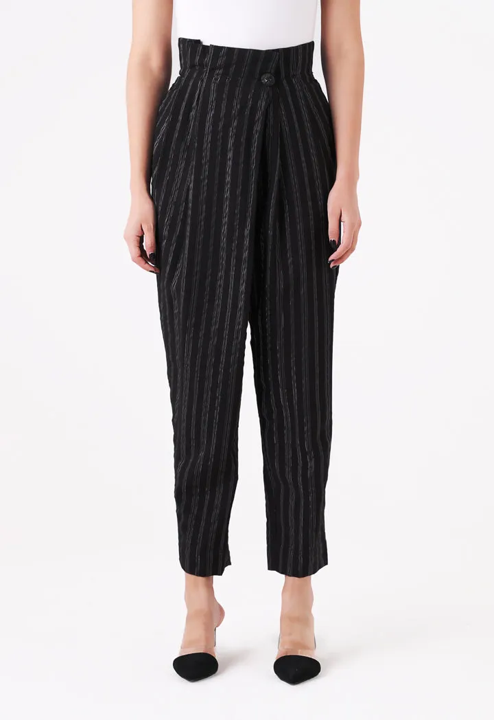 Black Stripes Aperbag Waist Trouser