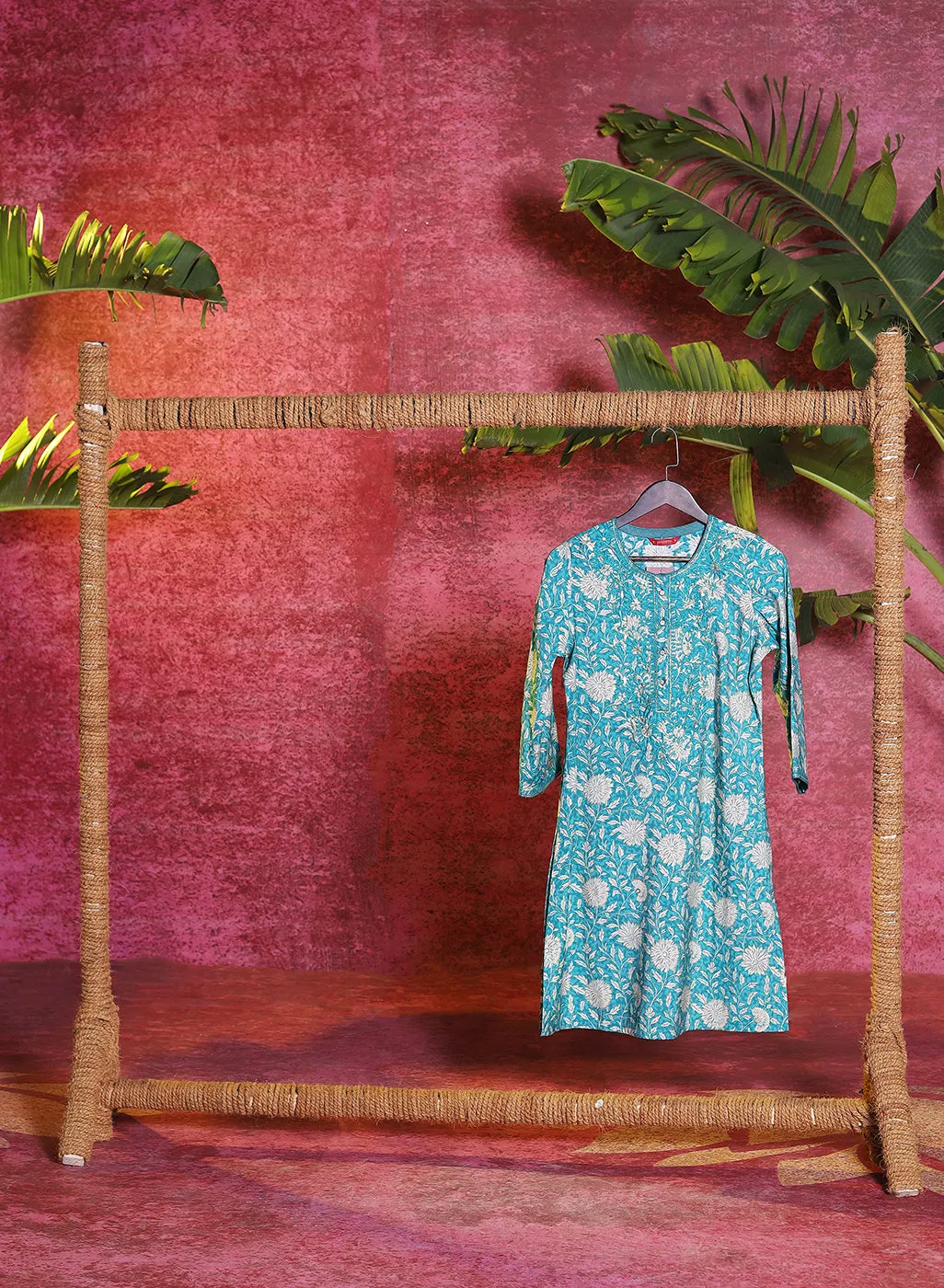 Bloom Teal Printed Cotton Tunic