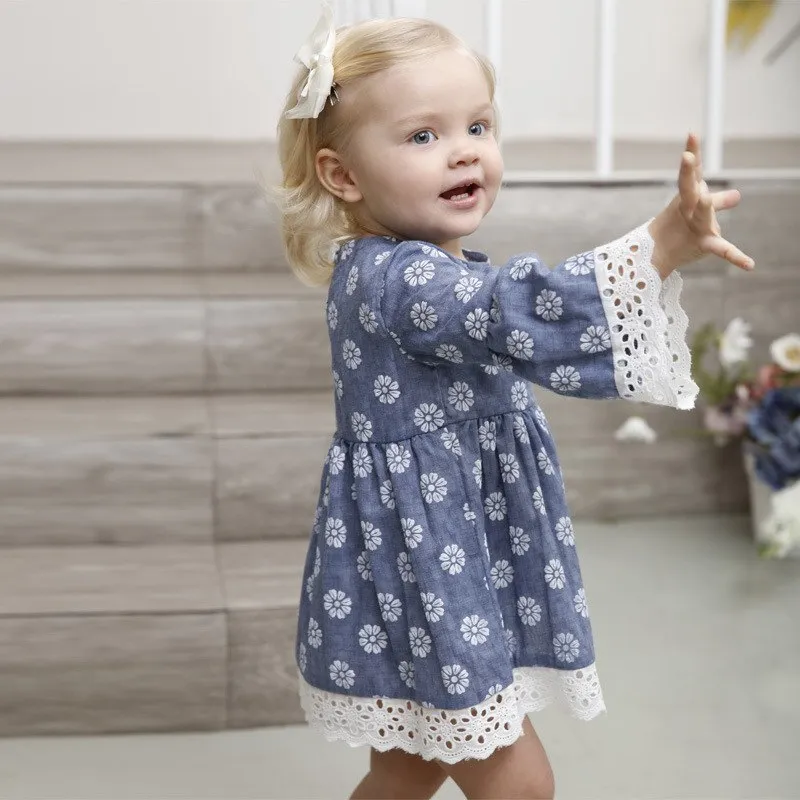 Blue Lace Dress, Size 1-6 Yrs